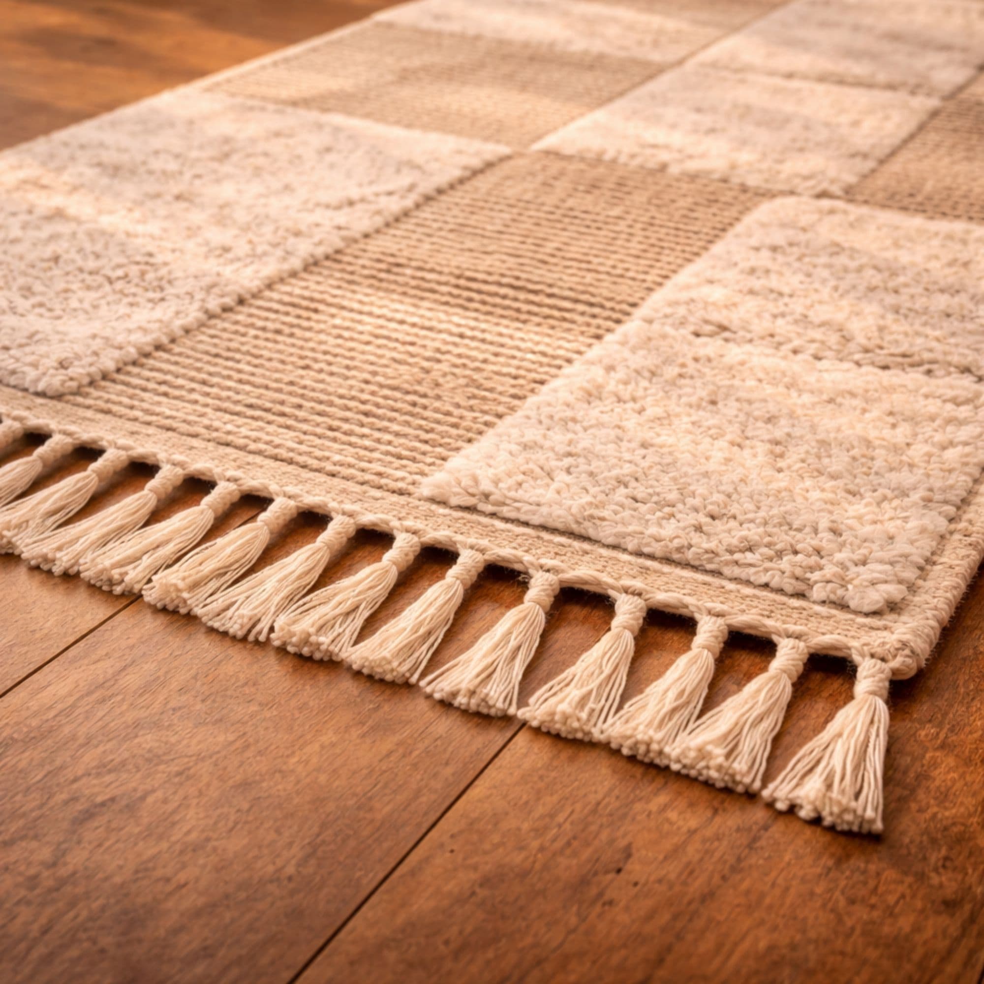 Abstract Moroccan Area Rug - Ivory High-Low Wool Design - Detail view 3