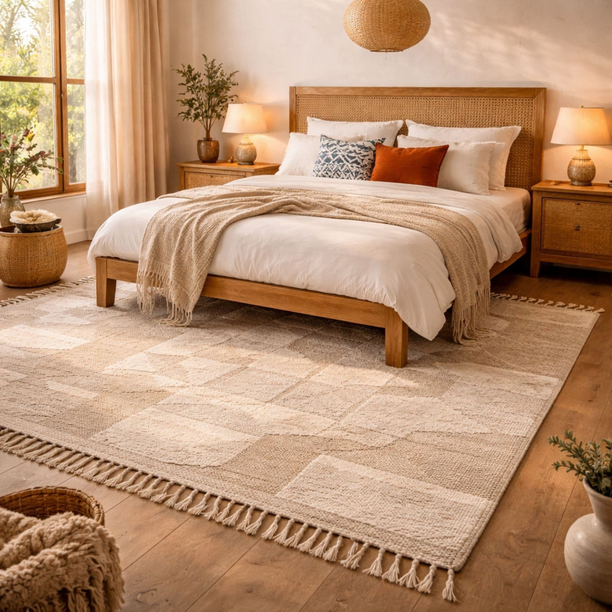 Handwoven Moroccan Rug - Beige Geometric Relief - Detail view 2