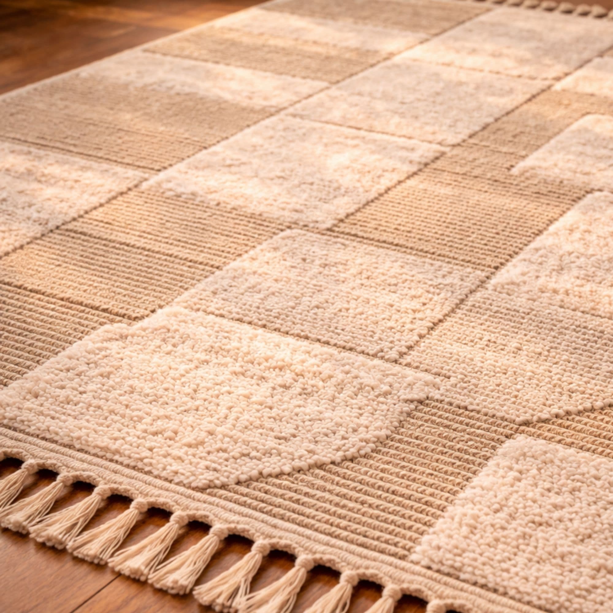 Handwoven Moroccan Rug - Beige Geometric Relief - Detail view 3