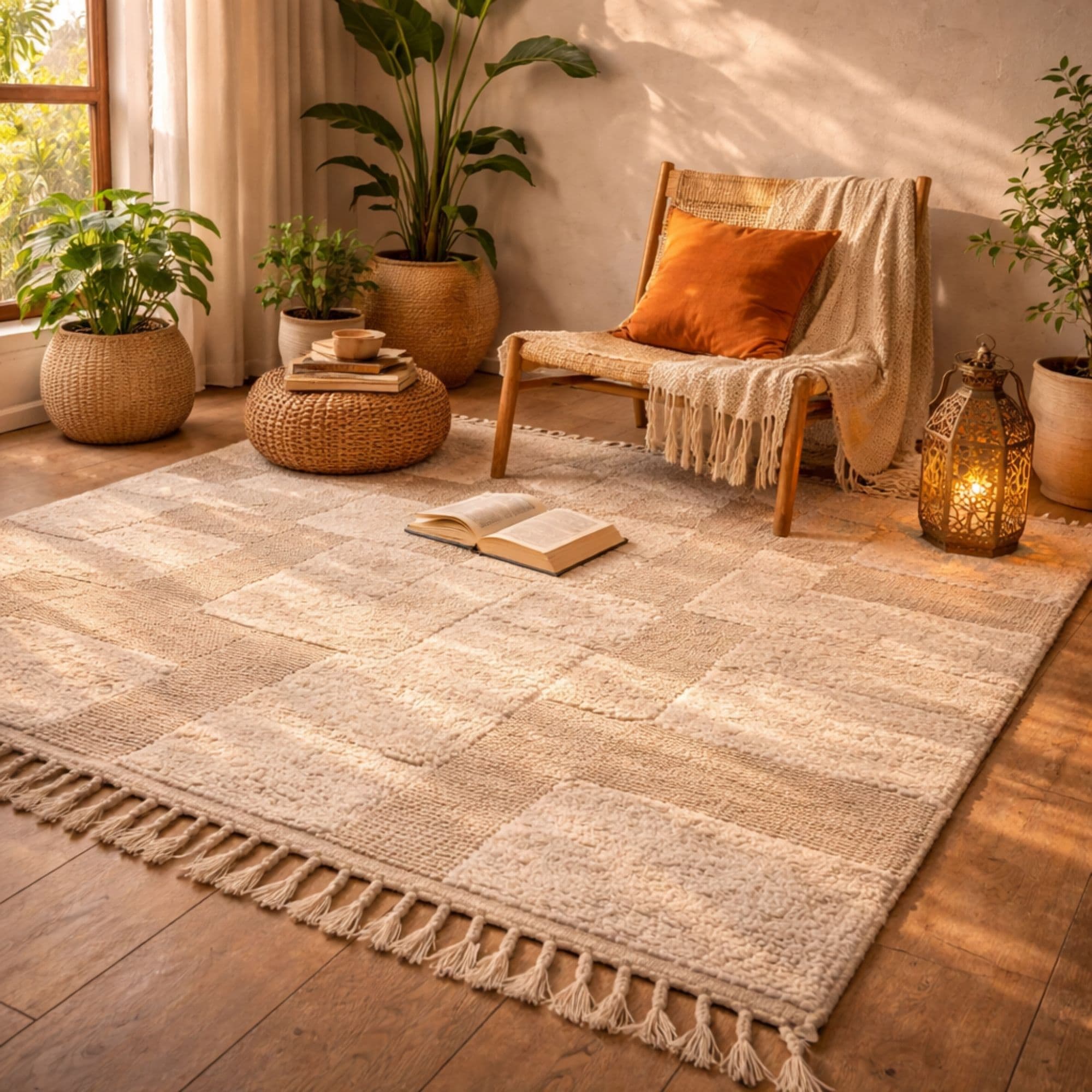Modern Neutral Wool Rug - Middle Atlas Craftsmanship - Detail view 2