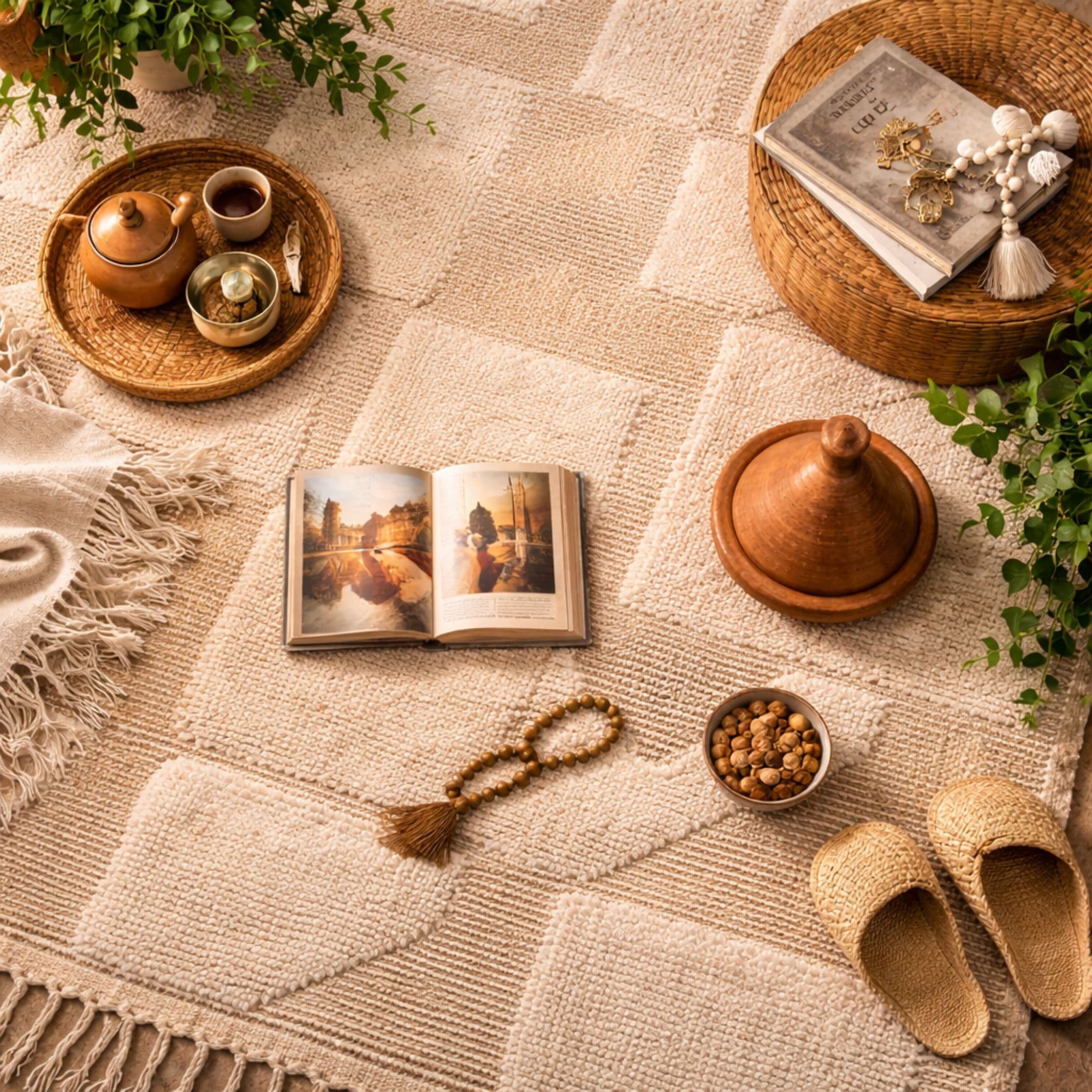 Modern Neutral Wool Rug - Middle Atlas Craftsmanship - Detail view 3