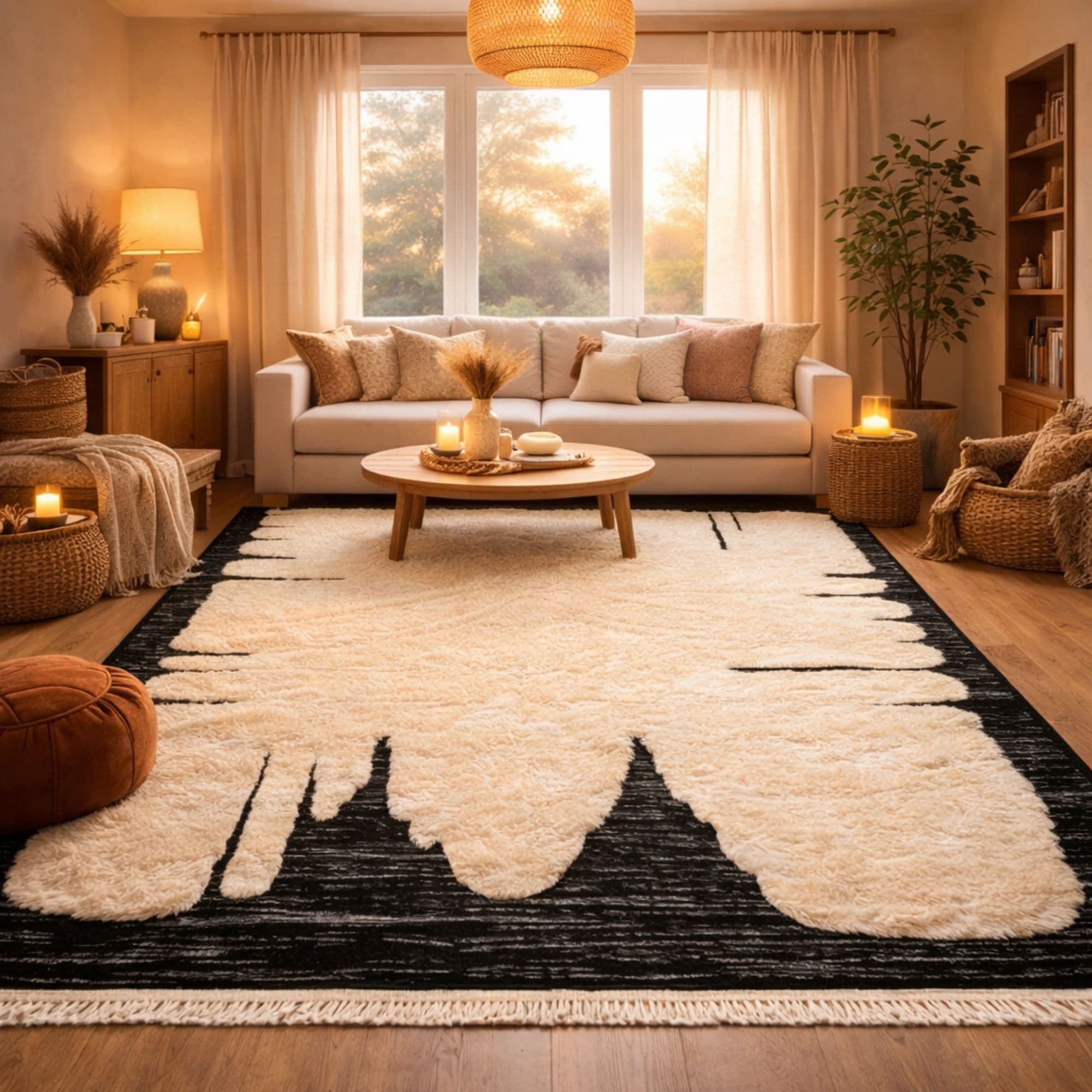 Abstract Mrirt Wool Rug - Ivory High-Low Design - Detail view 2