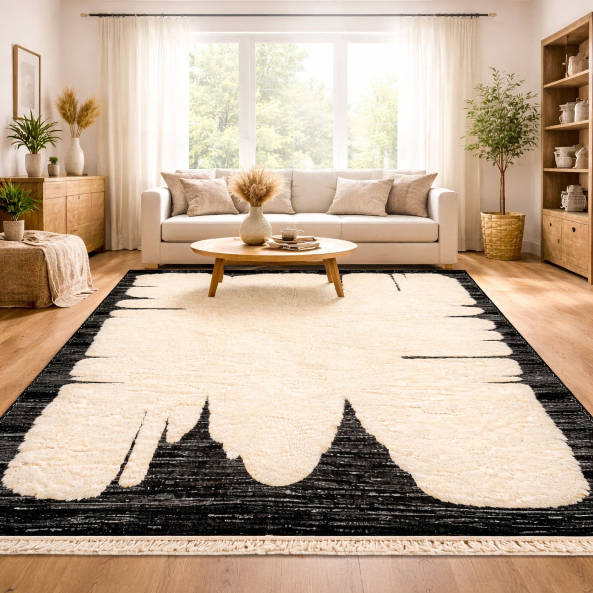 Modern Moroccan Area Rug - Black Border Relief - Detail view 3
