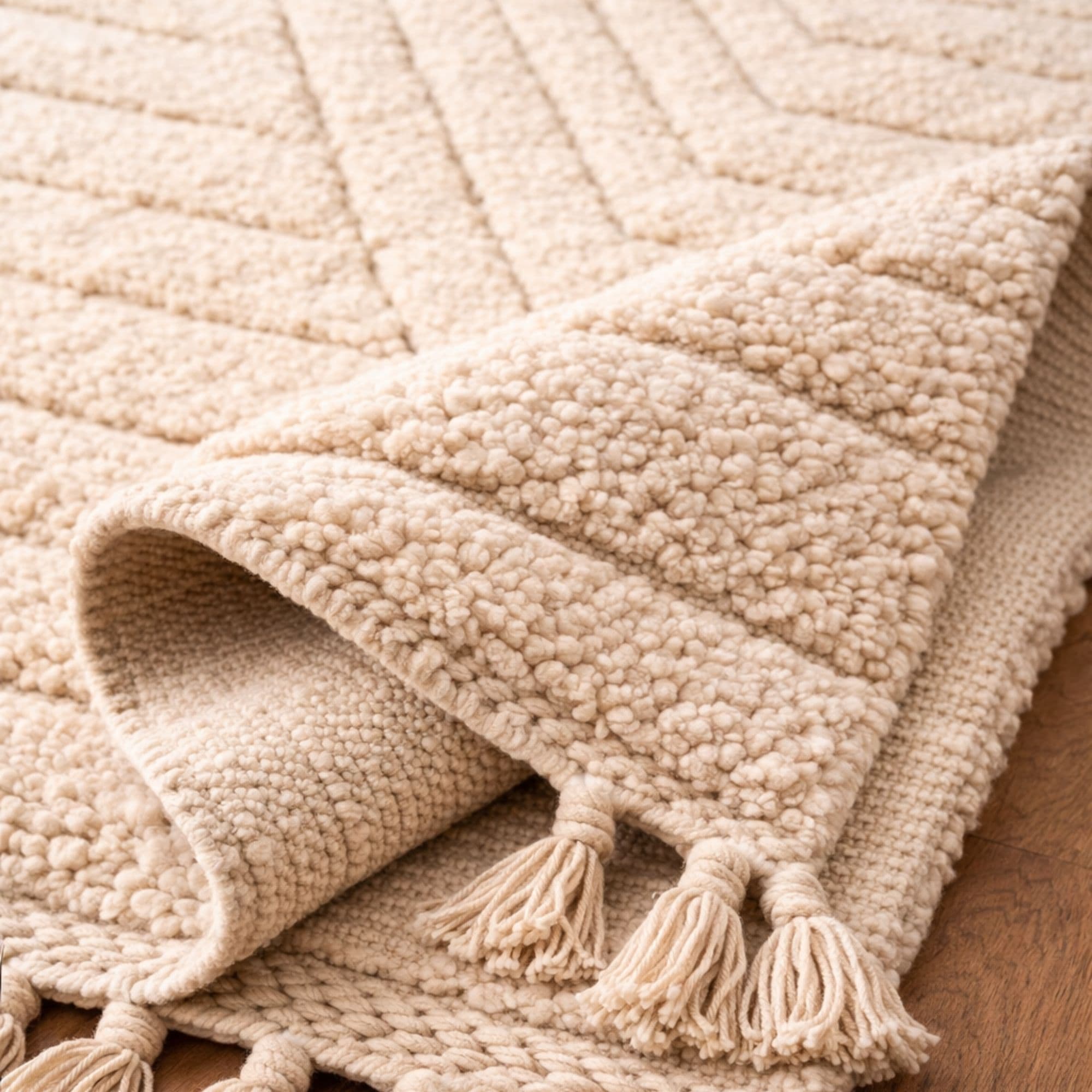 Ivory Moroccan Mrirt Rug - Sculpted Chevron Relief - Mrirt Moroccan rug by Nomadinas