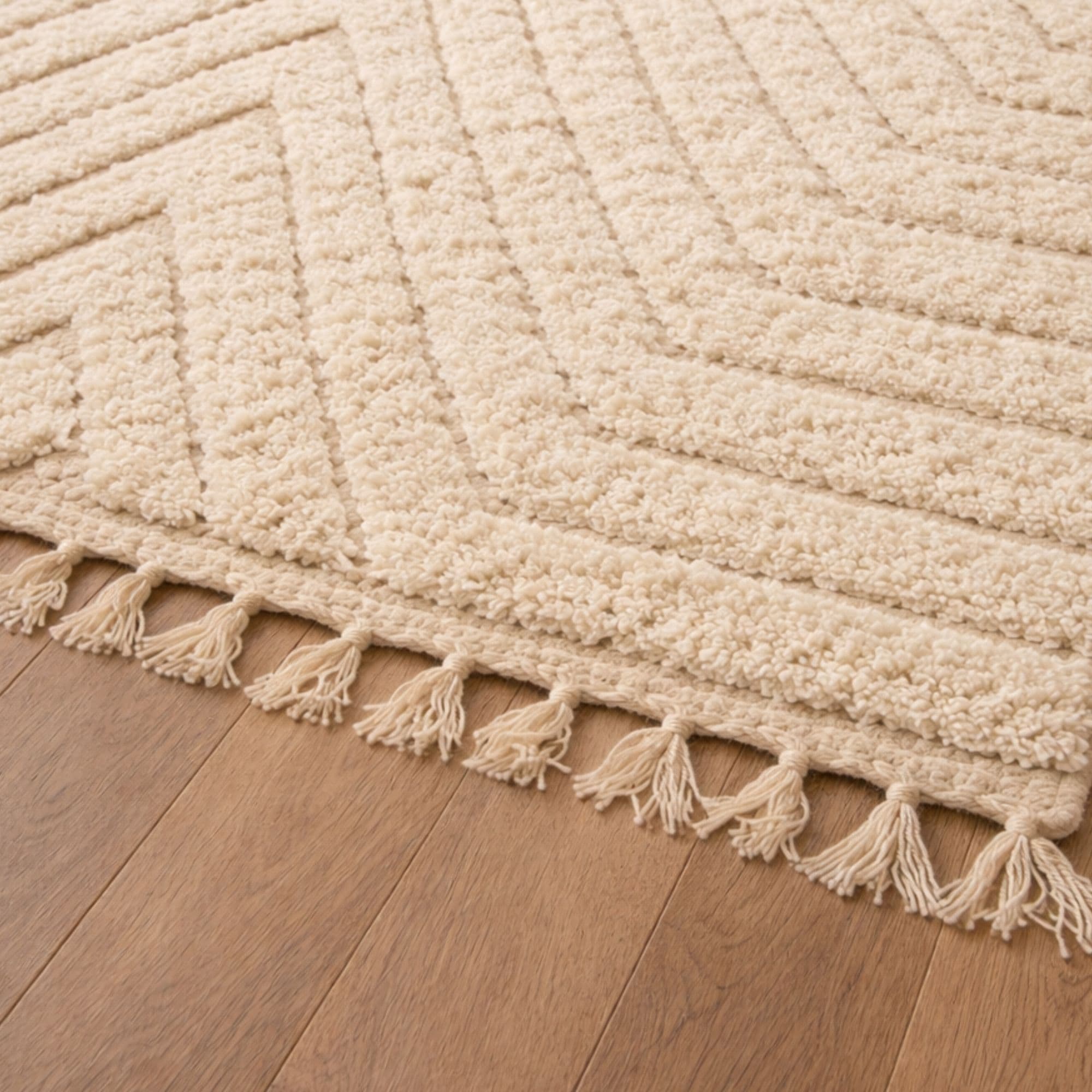 Ivory Moroccan Mrirt Rug - Sculpted Chevron Relief - Detail view 2