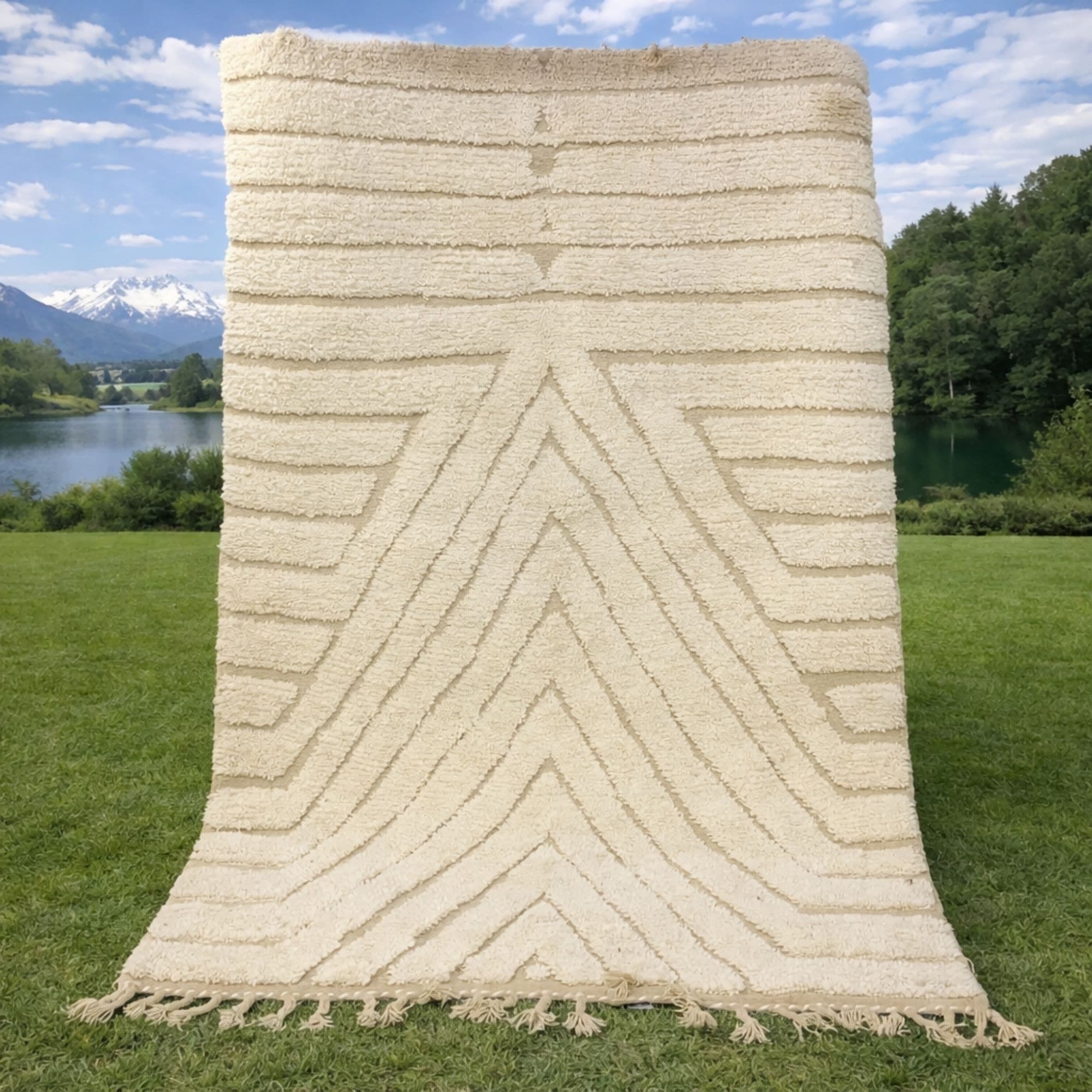 Handwoven Mrirt Rug - Ivory Geometric High-Low Pile - Detail view 3