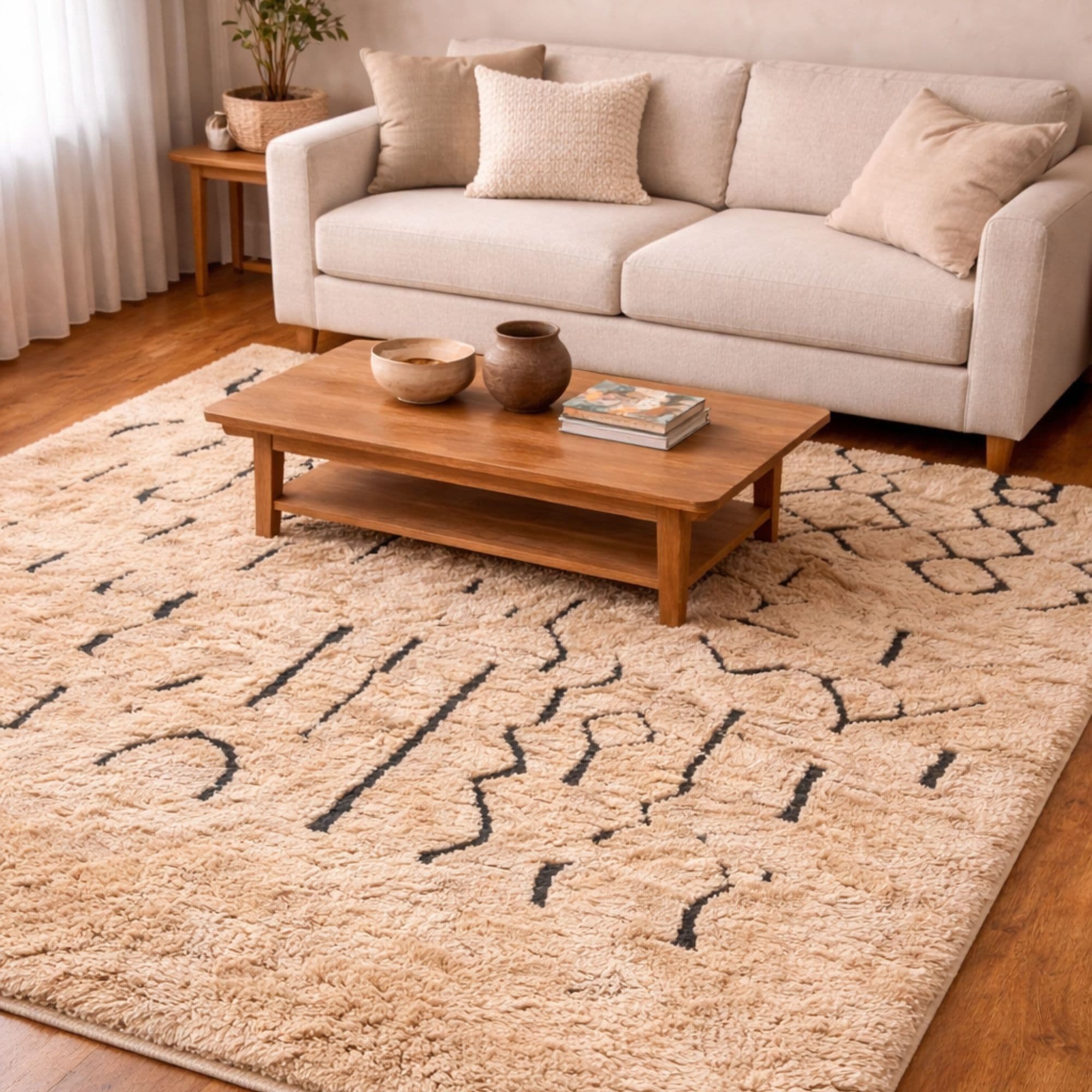 Ivory Azilal Rug - Black Amazigh Motifs - Detail view 2