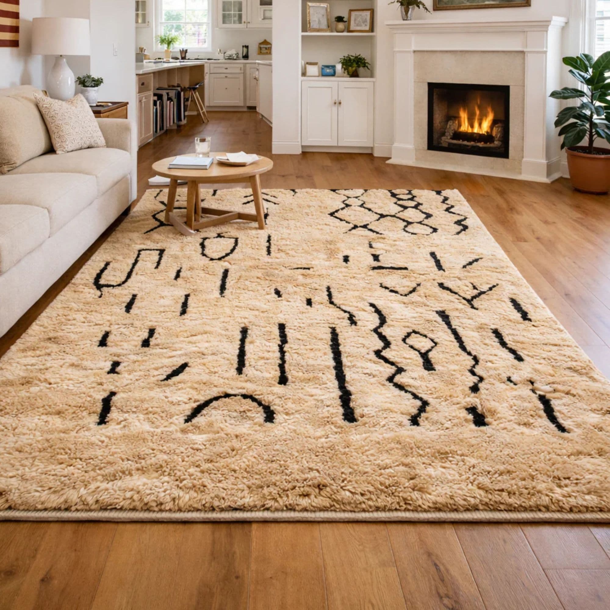 Handwoven Azilal Rug - Black Geometric Pattern - Detail view 2