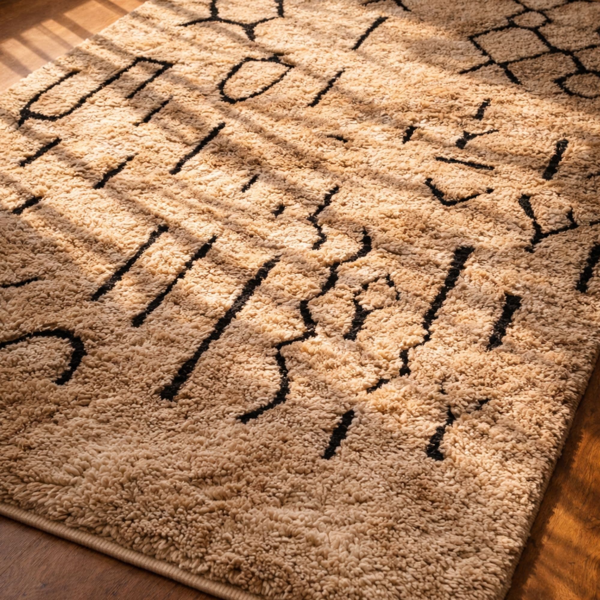Modern Moroccan Area Rug - Ivory and Black Design - Azilal Moroccan rug by Nomadinas