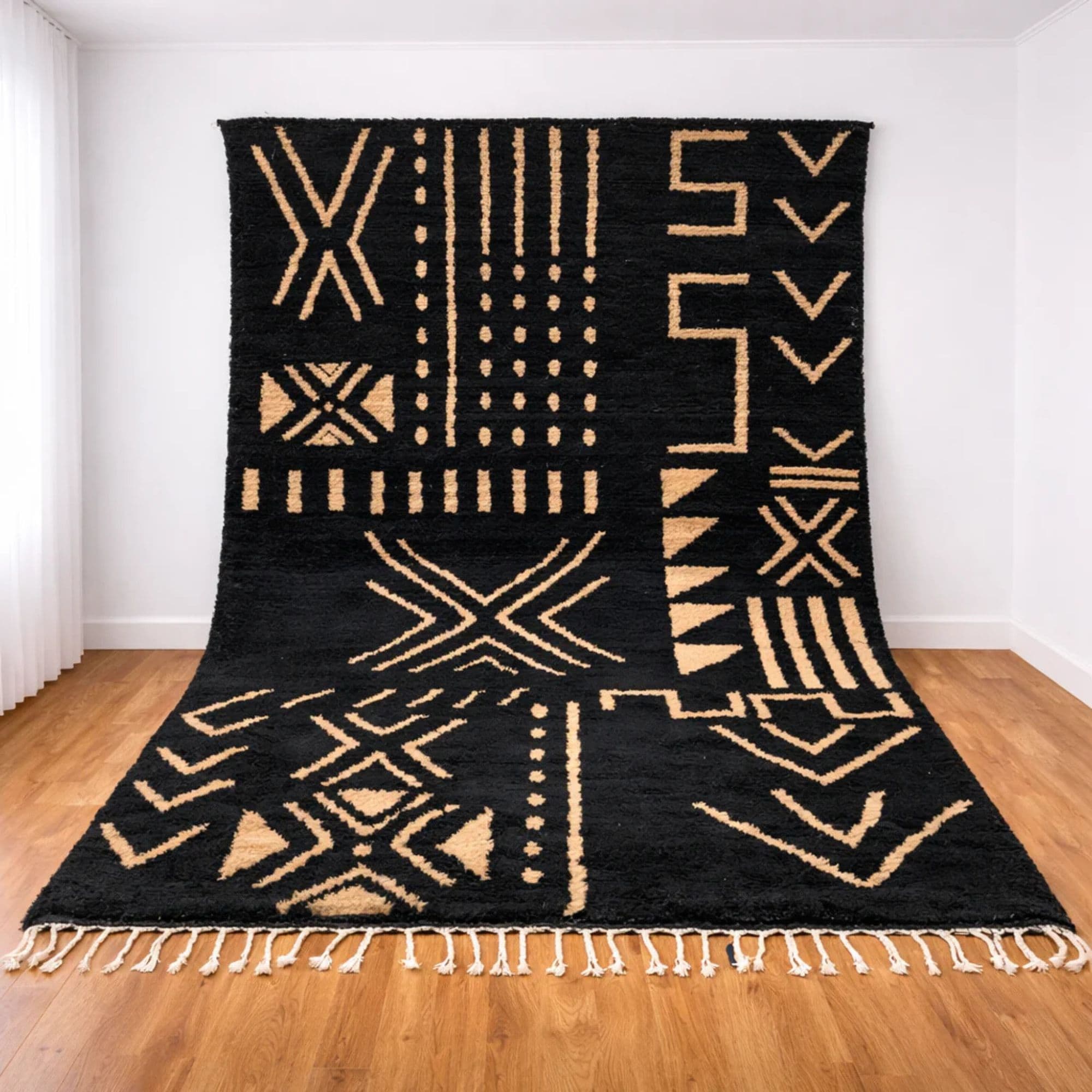 Black Moroccan Azilal Rug - Cream Amazigh Symbols - Detail view 2