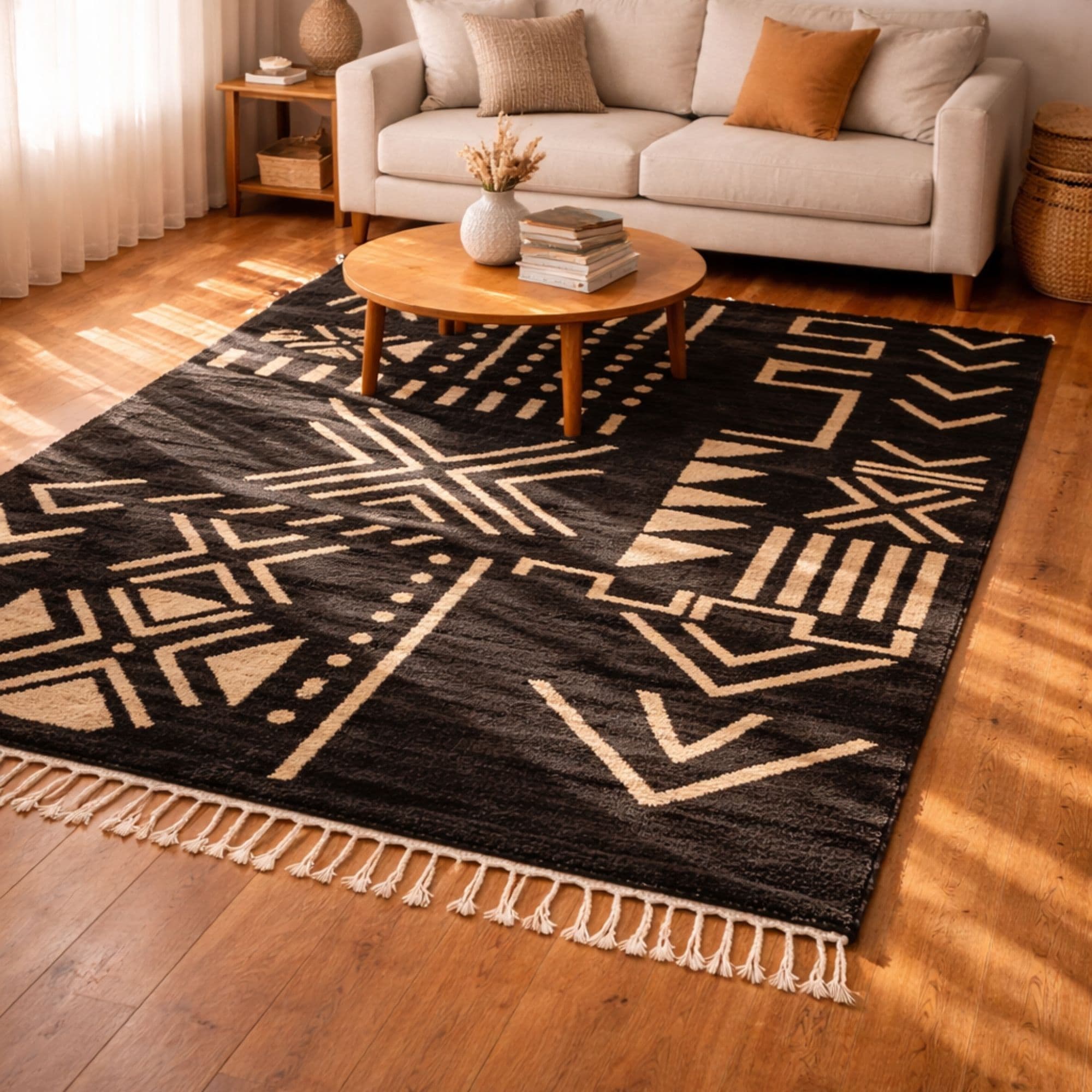 Modern Moroccan Area Rug - Bold Cream Geometry - Detail view 2
