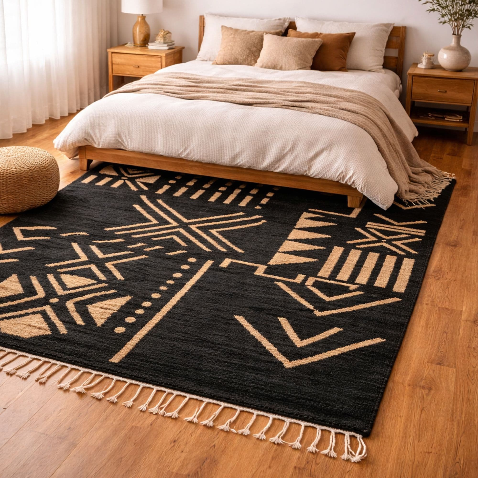 Modern Moroccan Area Rug - Bold Cream Geometry - Detail view 3