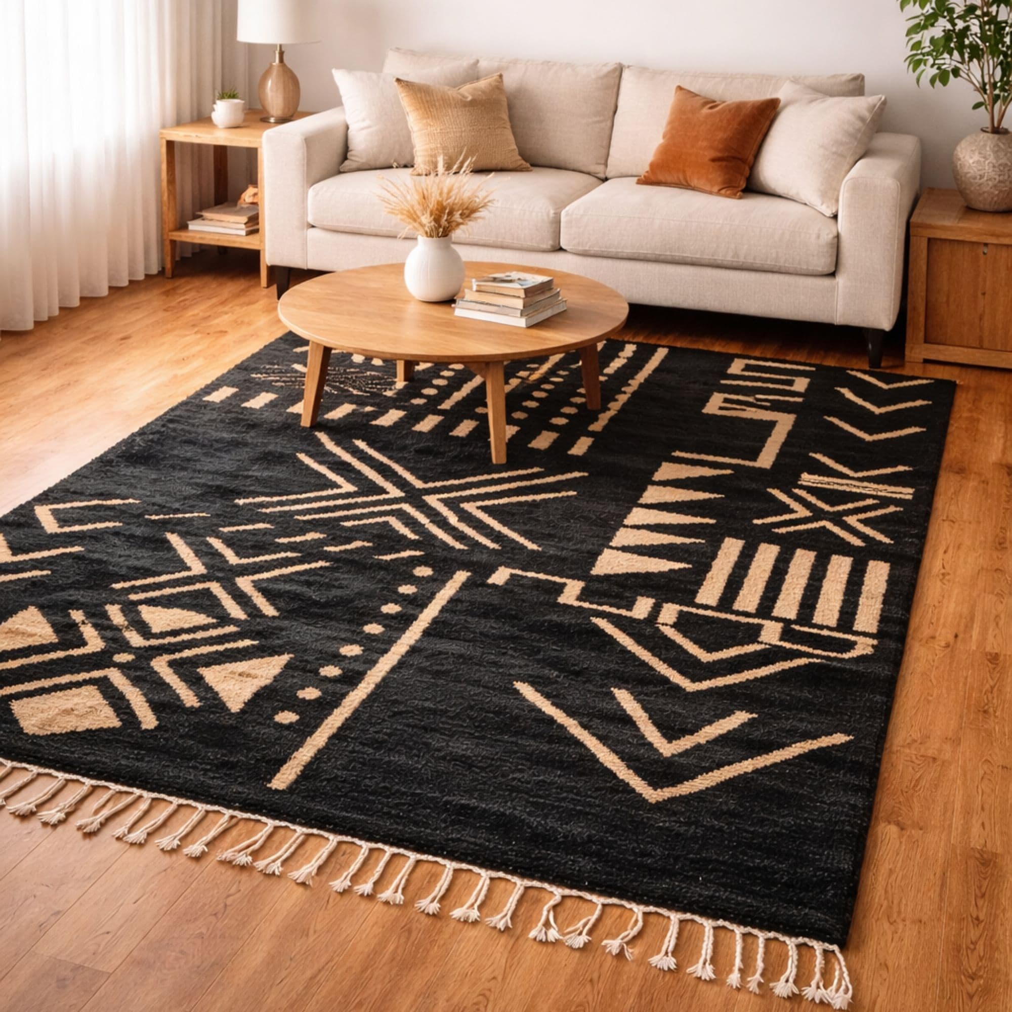 Azilal Wool Rug - Black Field and Symbolic Design - Azilal Moroccan rug by Nomadinas