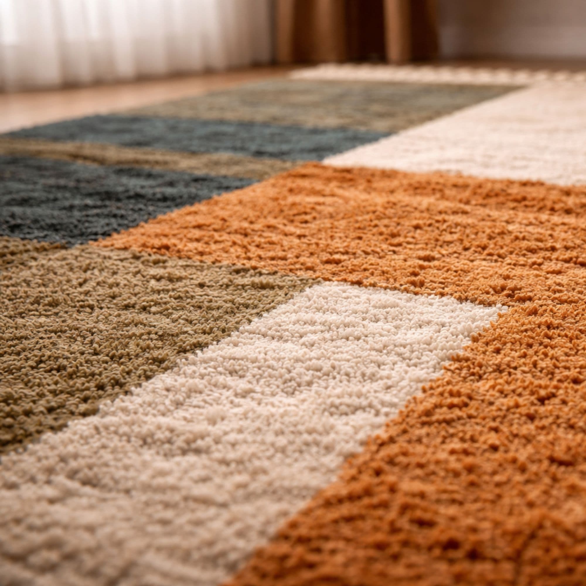 Terracotta Moroccan Mrirt Rug - Modern Color Blocks - Detail view 2