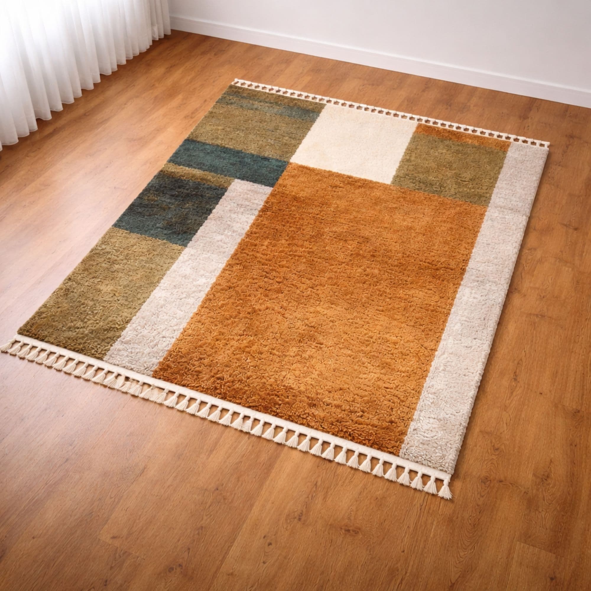 Terracotta Moroccan Mrirt Rug - Modern Color Blocks - Detail view 3