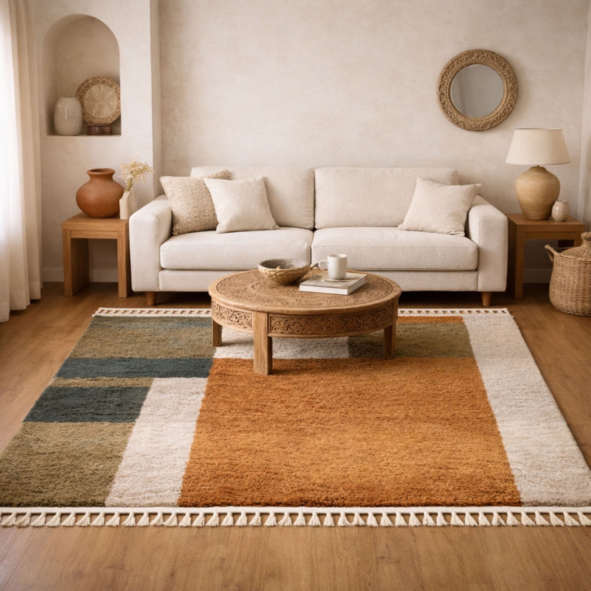Handwoven Mrirt Rug - Earth-Tone Geometric Panels - Detail view 2