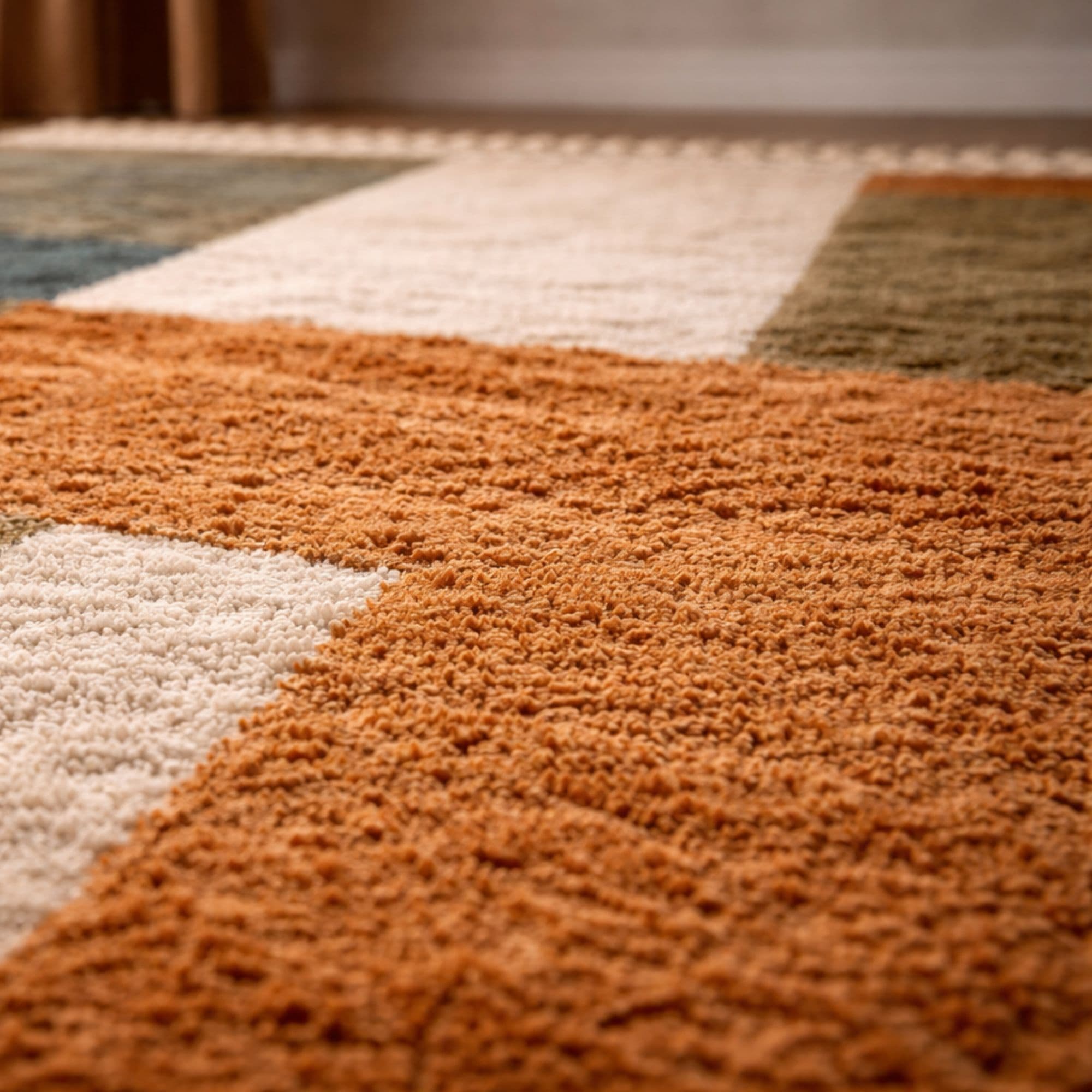Modern Moroccan Area Rug - Rust and Olive Wool - Detail view 3
