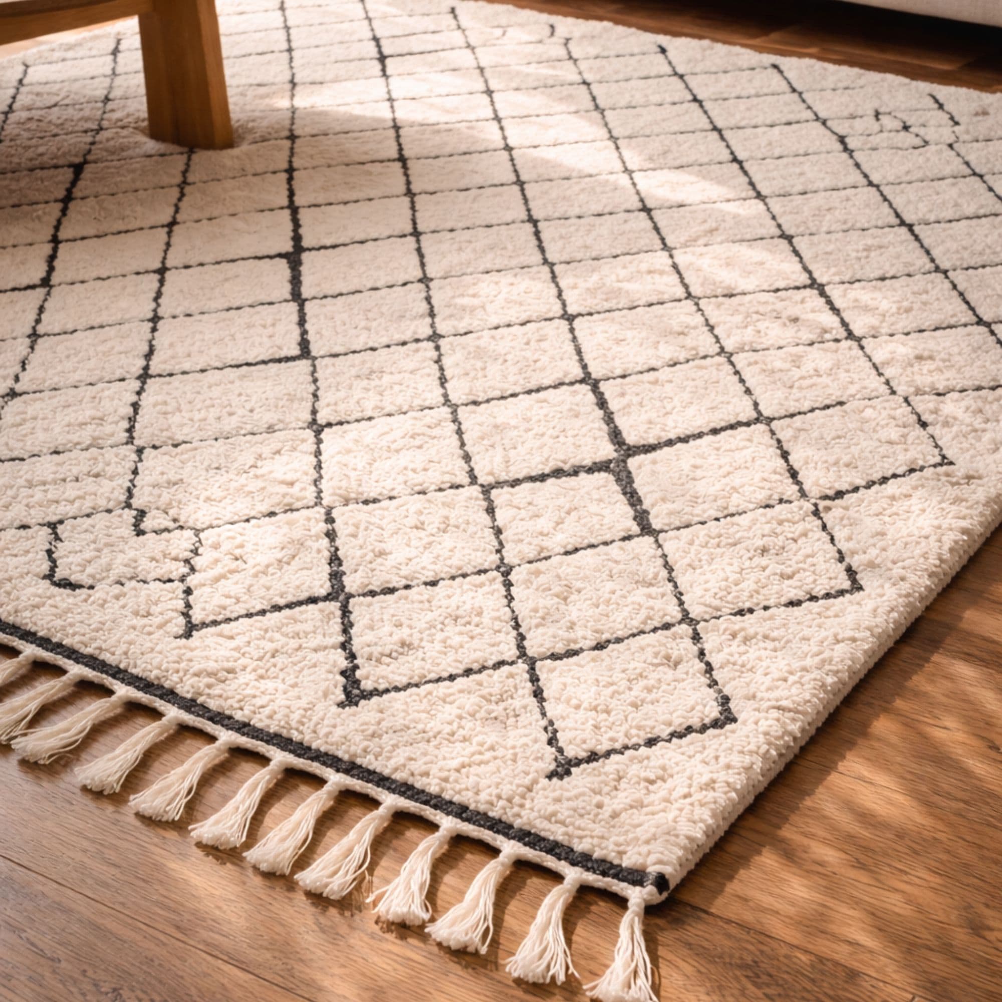 Ivory Beni Ourain Rug - Black Diamond Lattice - Detail view 3