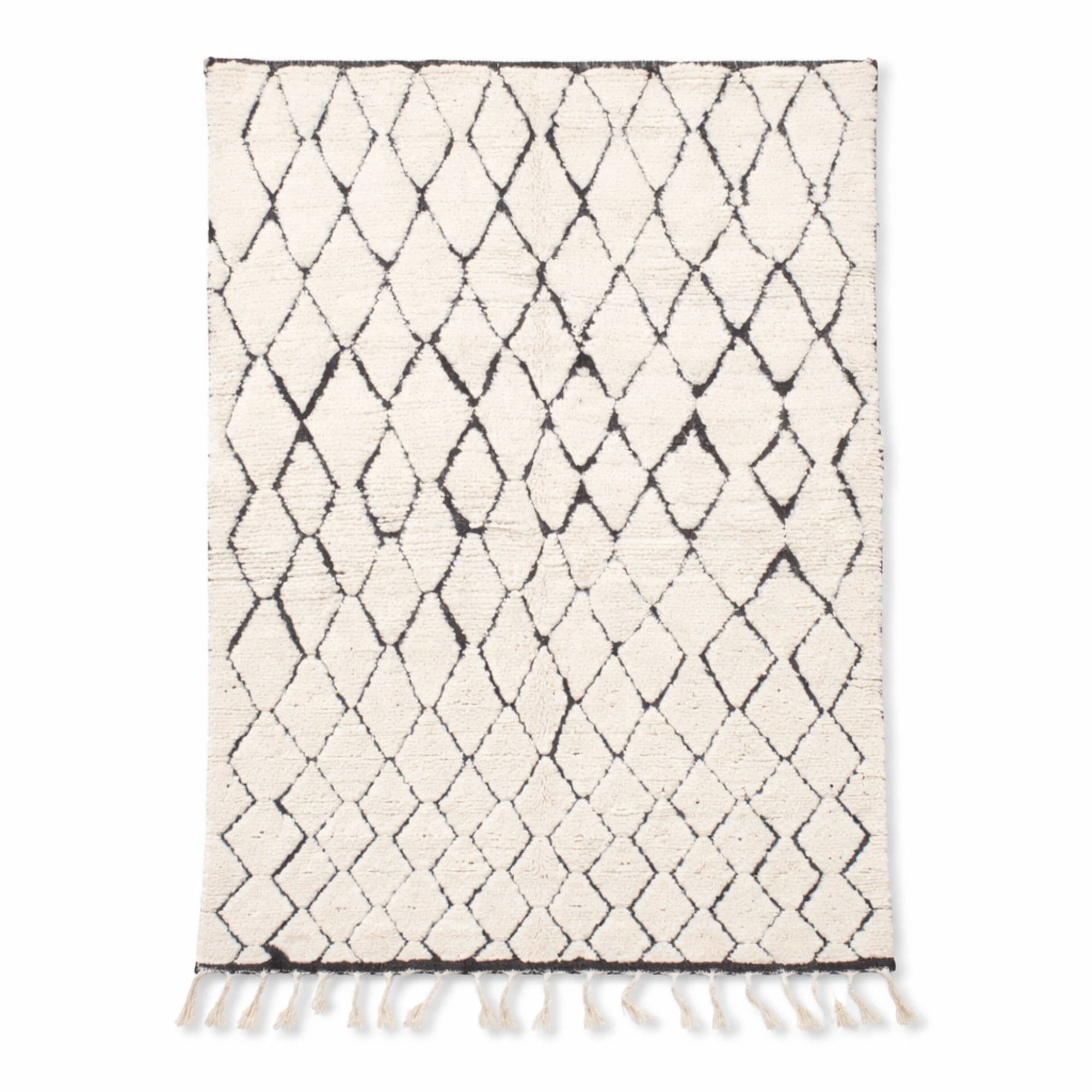 Black and Ivory Moroccan Rug - Irregular Diamonds - Detail view 1