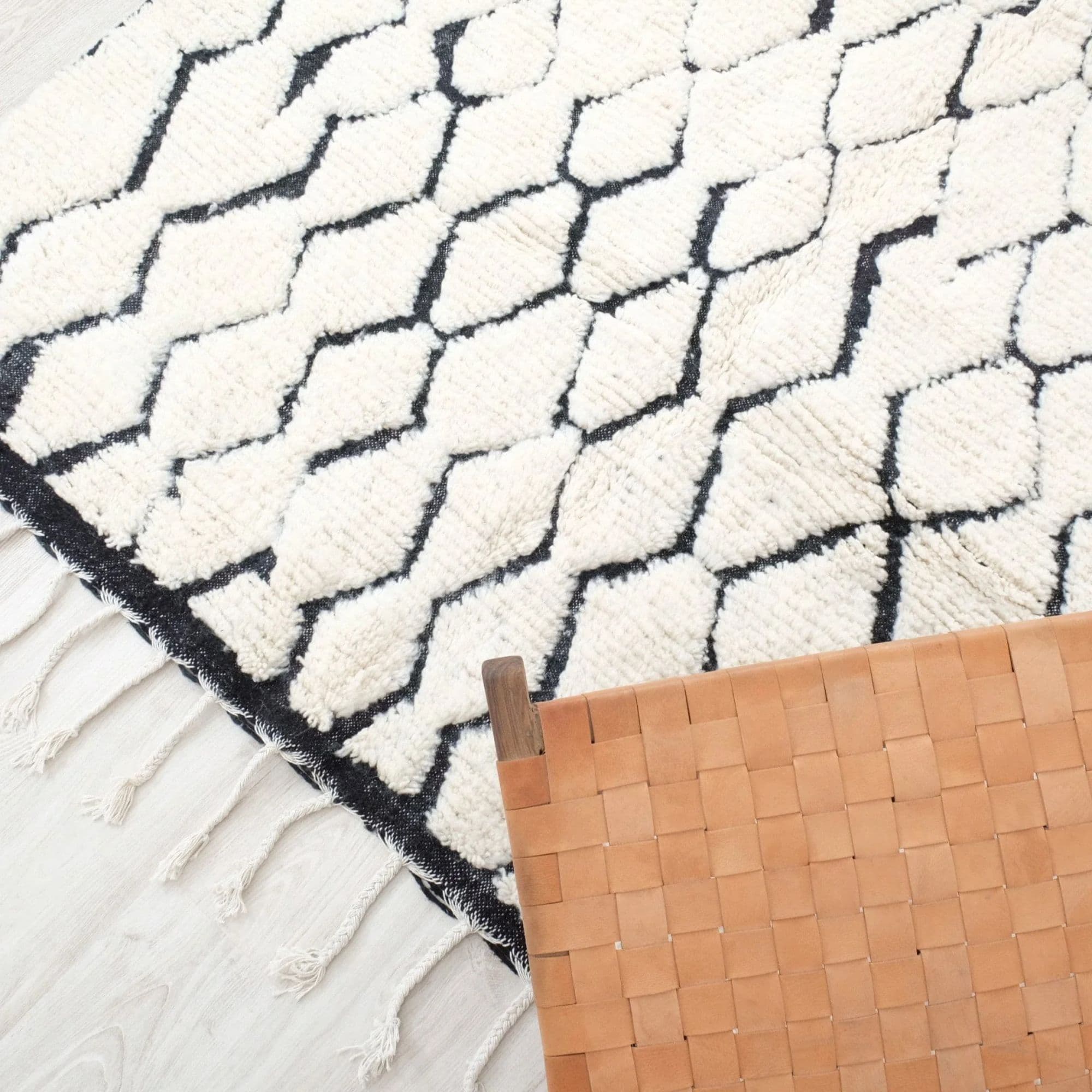 Black and Ivory Moroccan Rug - Irregular Diamonds - Detail view 2