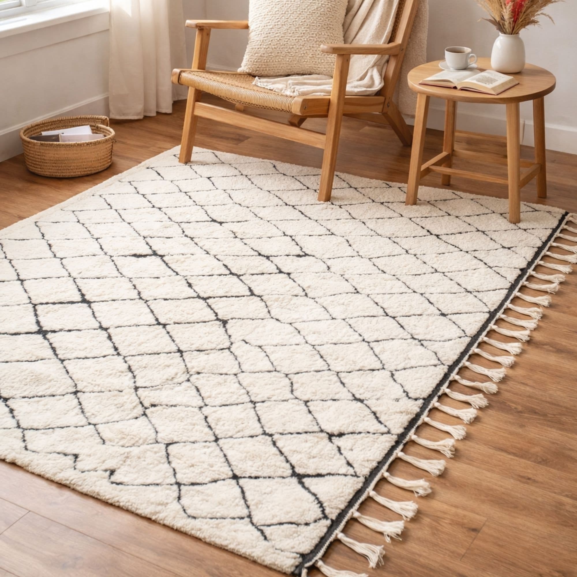 Geometric Beni Ourain Rug - Ivory and Charcoal Wool - Beni Ourain Moroccan rug by Nomadinas