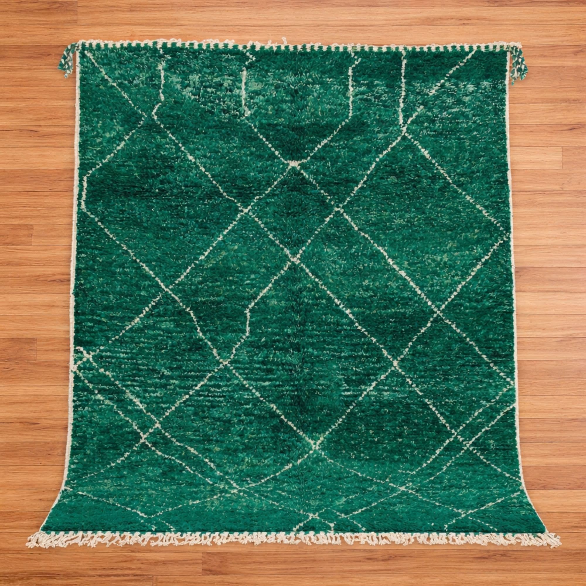 Emerald Green Beni Ourain Rug - Ivory Diamond Lattice - Beni Ourain Moroccan rug by Nomadinas