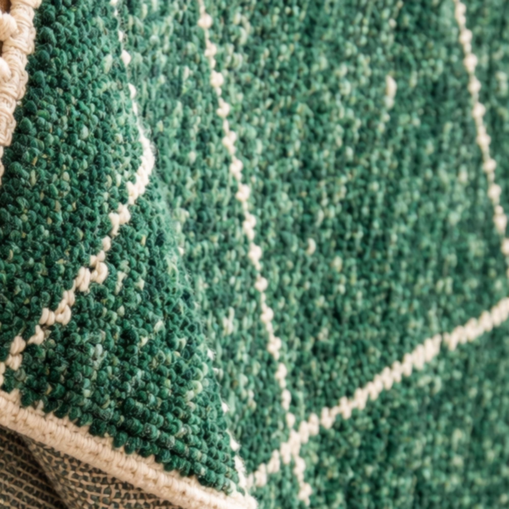 Emerald Green Beni Ourain Rug - Ivory Diamond Lattice - Detail view 3