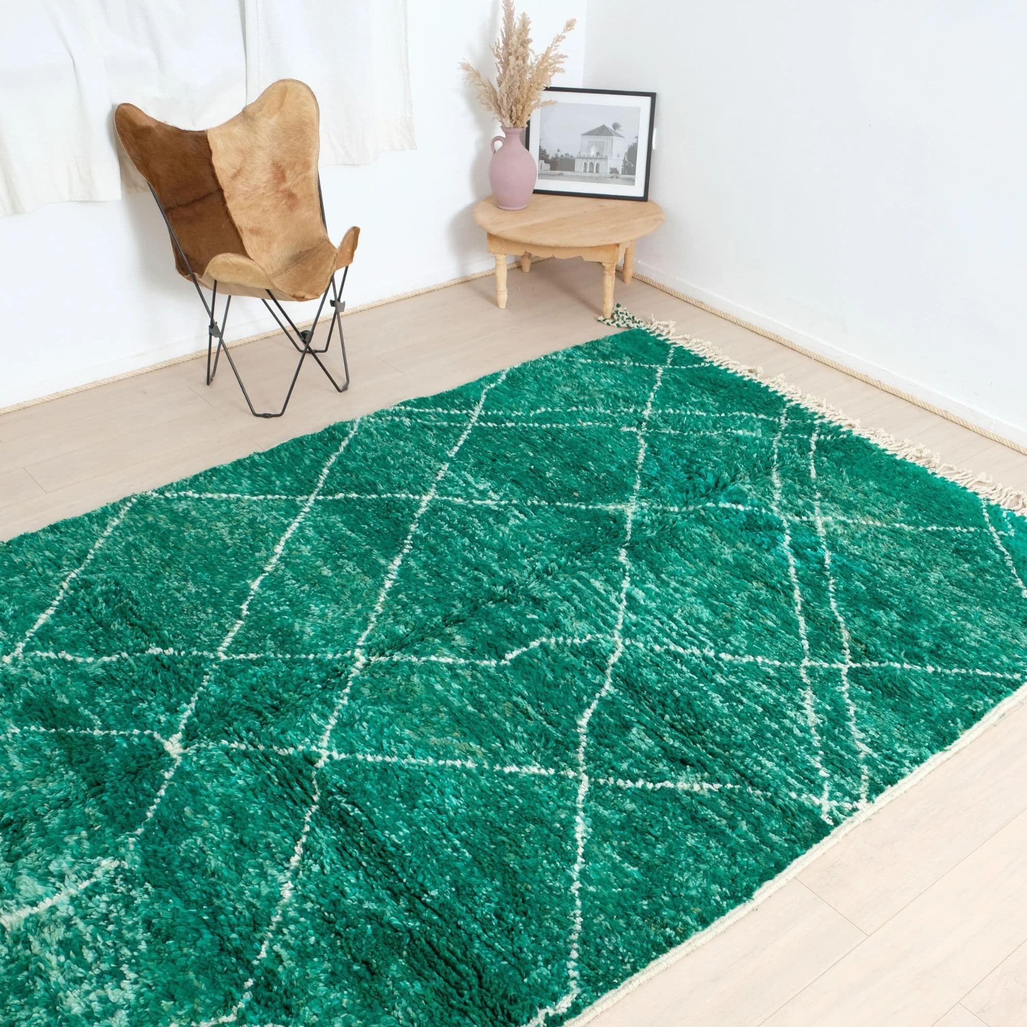Handwoven Beni Ourain Rug - Forest Green Wool - Detail view 2