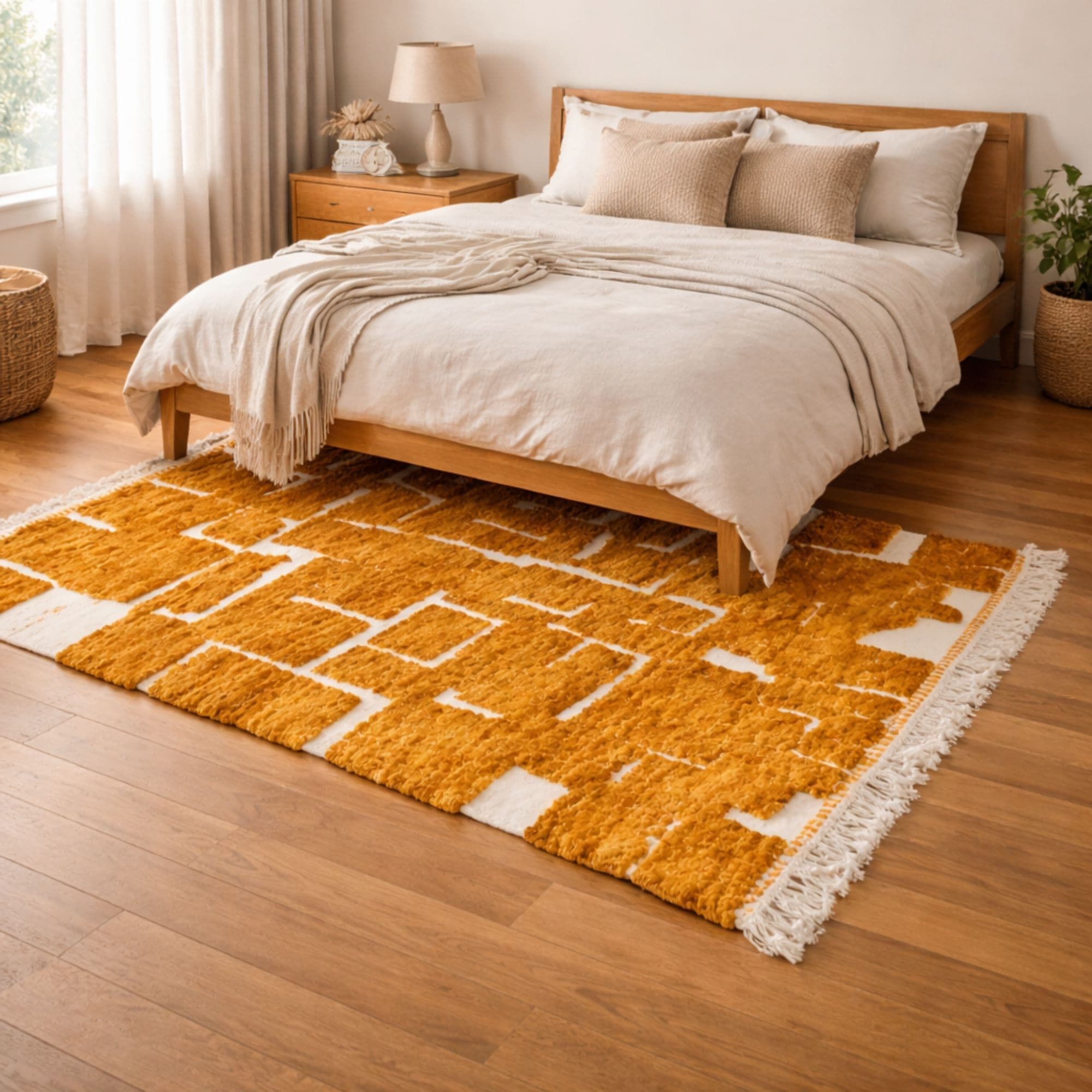 Golden Ochre Moroccan Rug - Maze-Inspired Pattern - Detail view 2