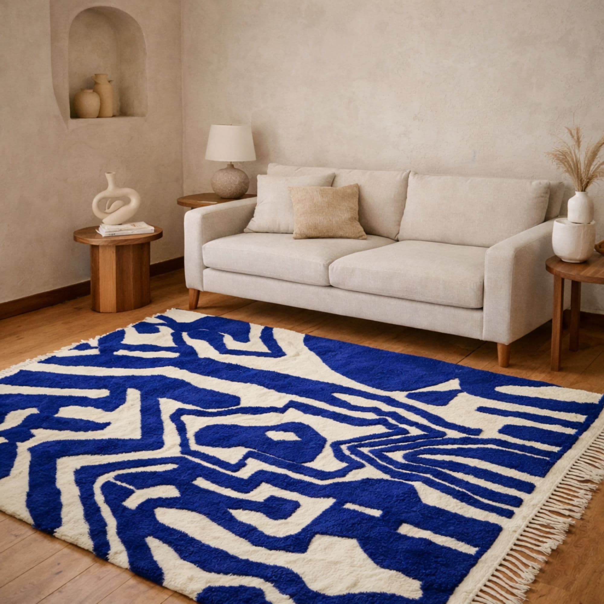 Modern Moroccan Area Rug - Blue Sculptural Pattern - Azilal Moroccan rug by Nomadinas
