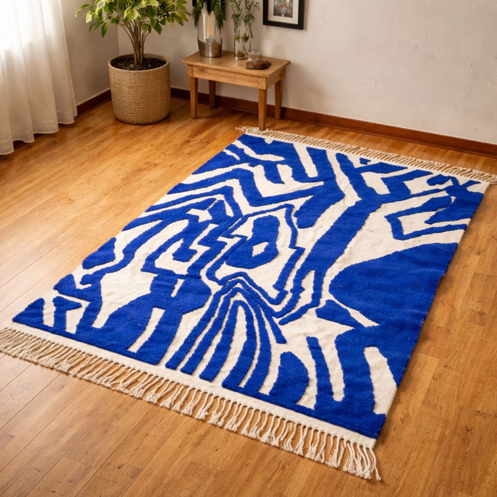 Modern Moroccan Area Rug - Blue Sculptural Pattern - Detail view 3