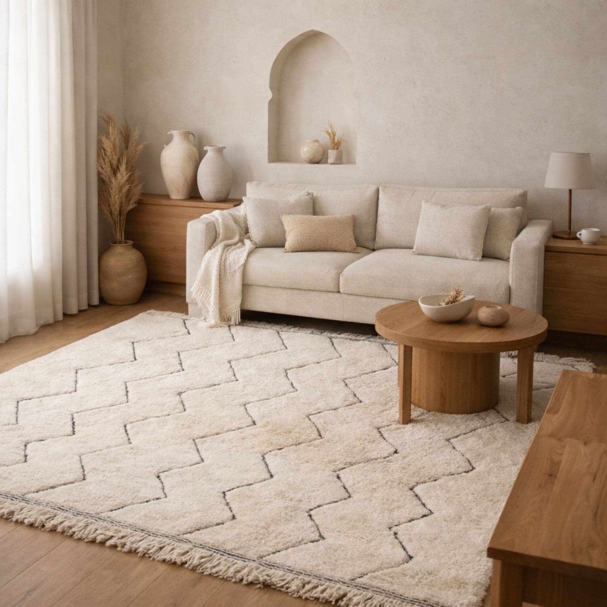 Moroccan Zigzag Wool Rug - Plush Ivory Texture - Detail view 2