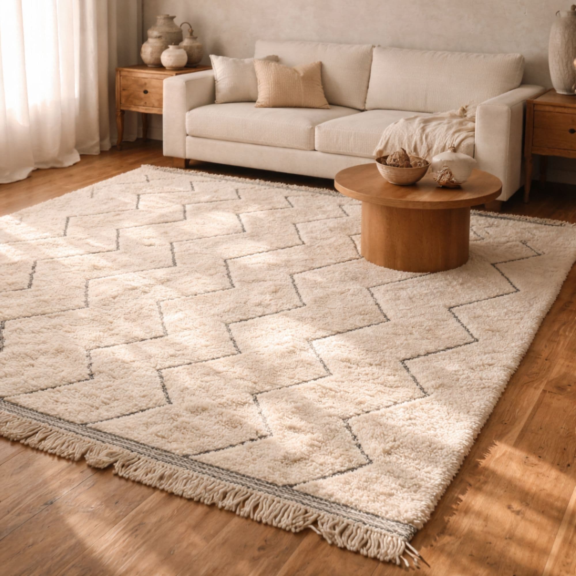Handwoven Beni Ourain Rug - Geometric Gray Pattern - Detail view 3