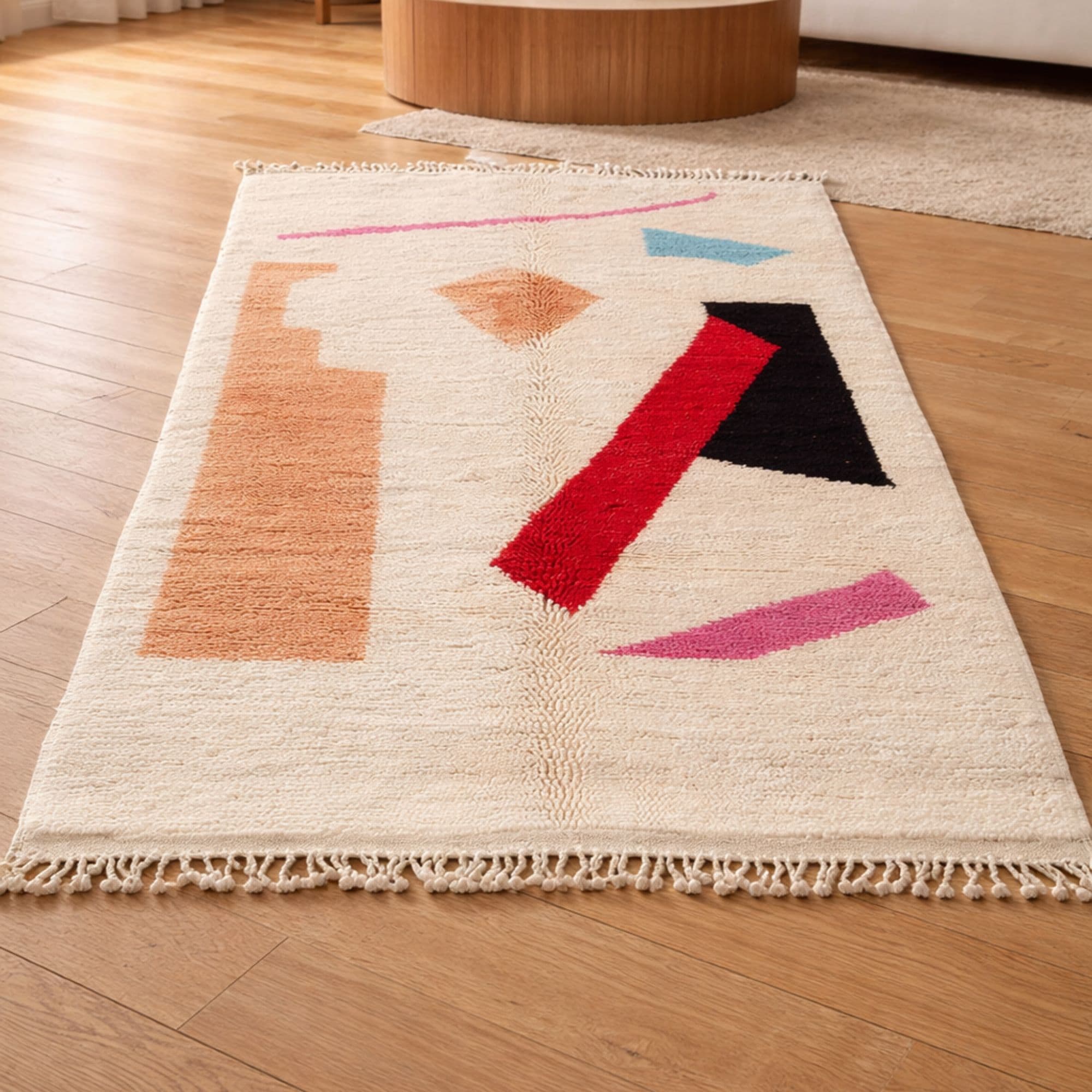 Colorful Azilal Rug - Abstract Moroccan Wool Design - Detail view 2