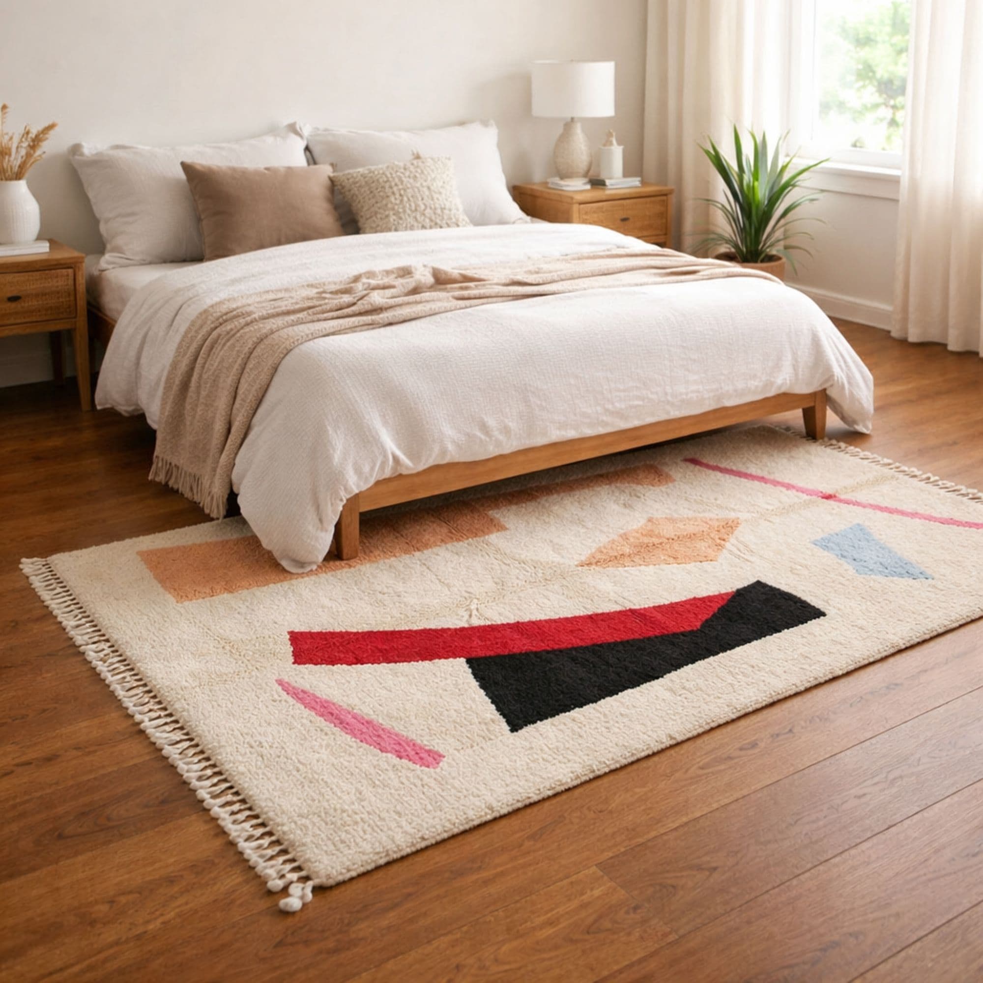 Colorful Azilal Rug - Abstract Moroccan Wool Design - Detail view 3