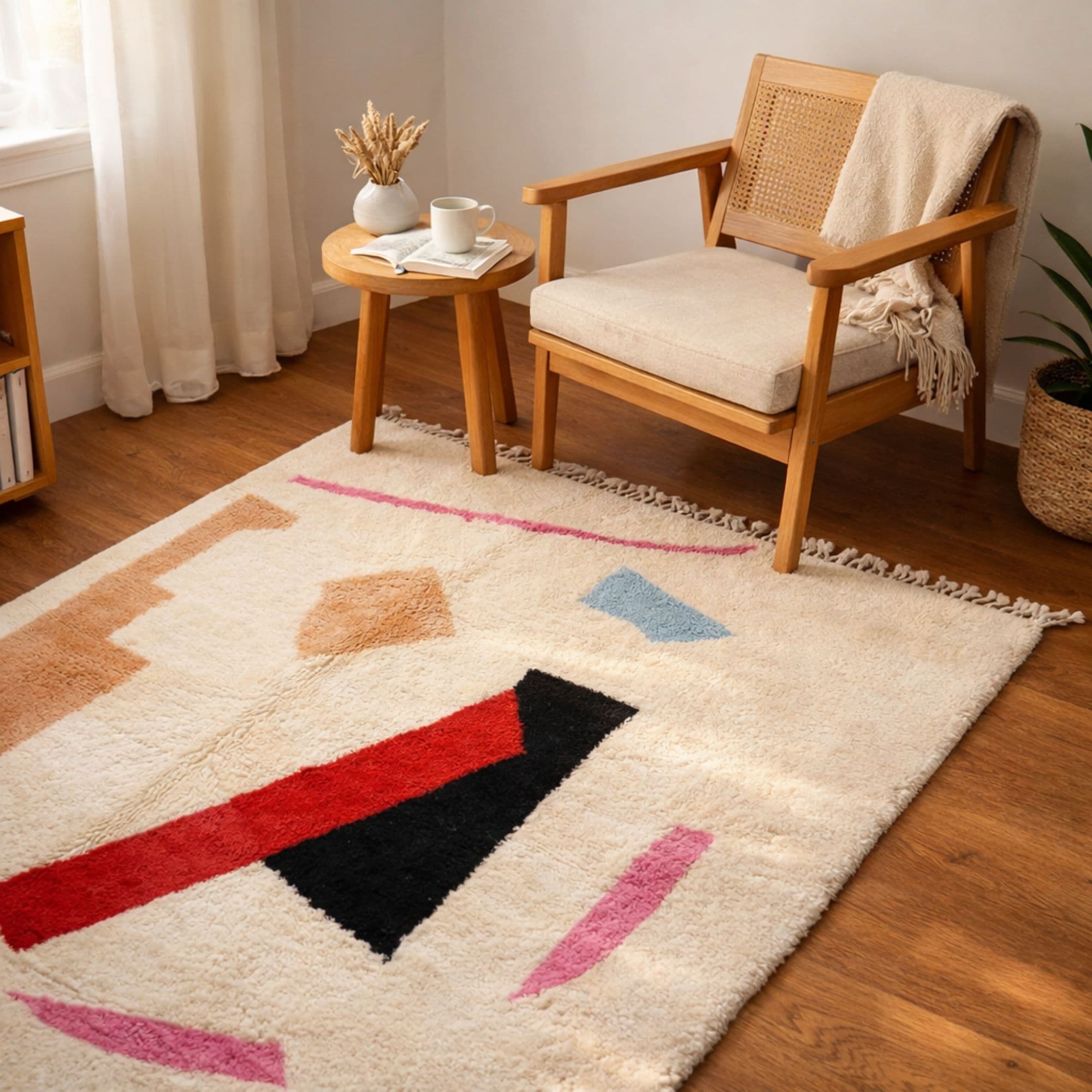 Modern Moroccan Art Rug - Red and Pink Geometry - Detail view 2