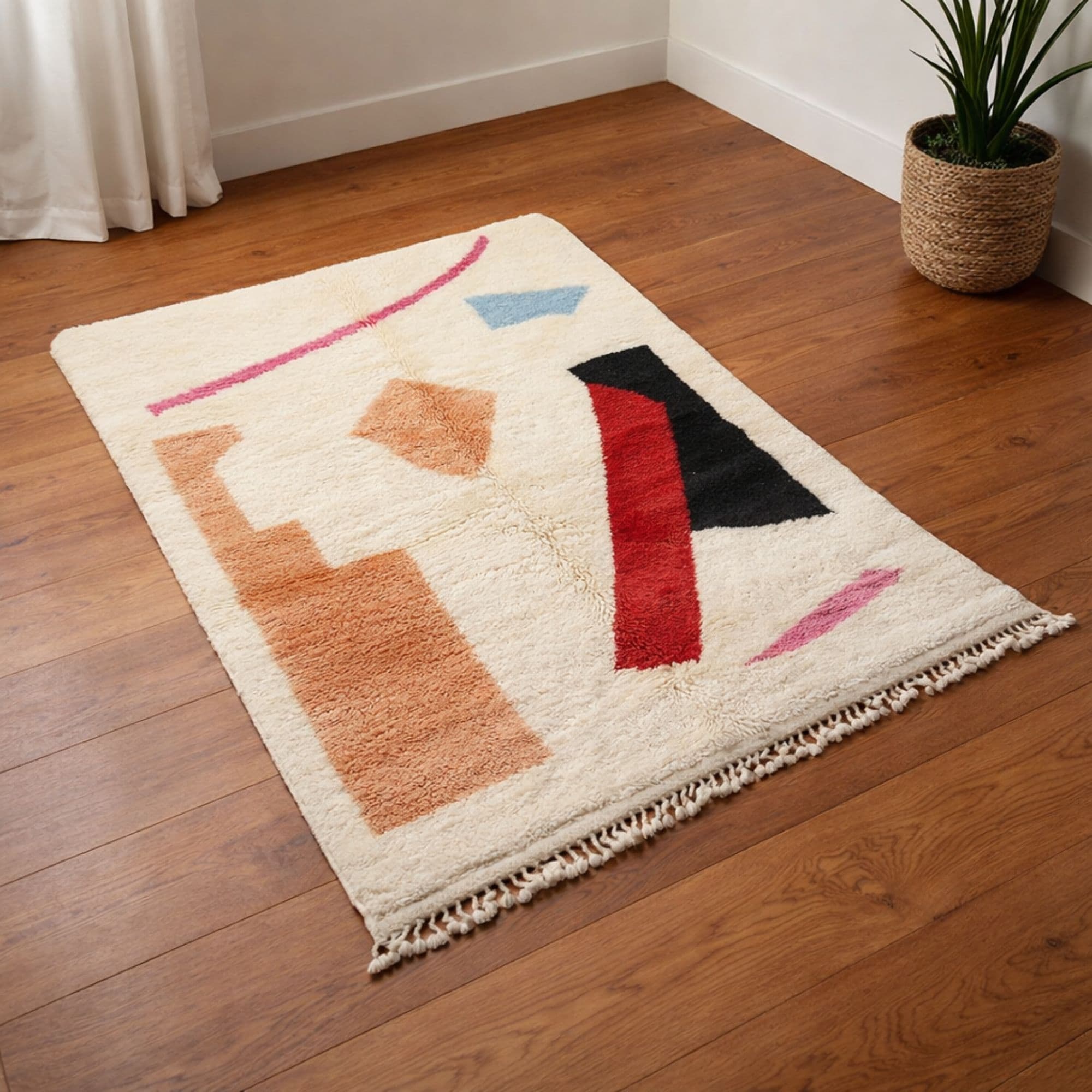 Modern Moroccan Art Rug - Red and Pink Geometry - Detail view 3