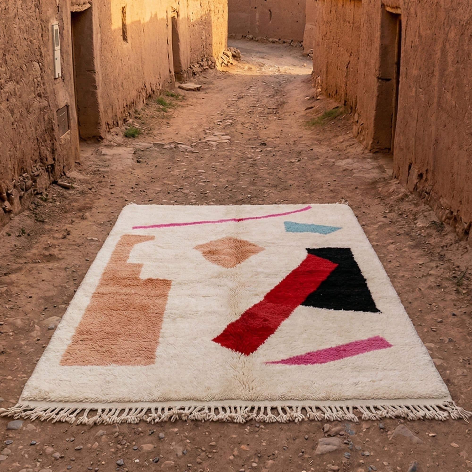 Handwoven Moroccan Azilal Rug - Bold Abstract Forms - Detail view 3