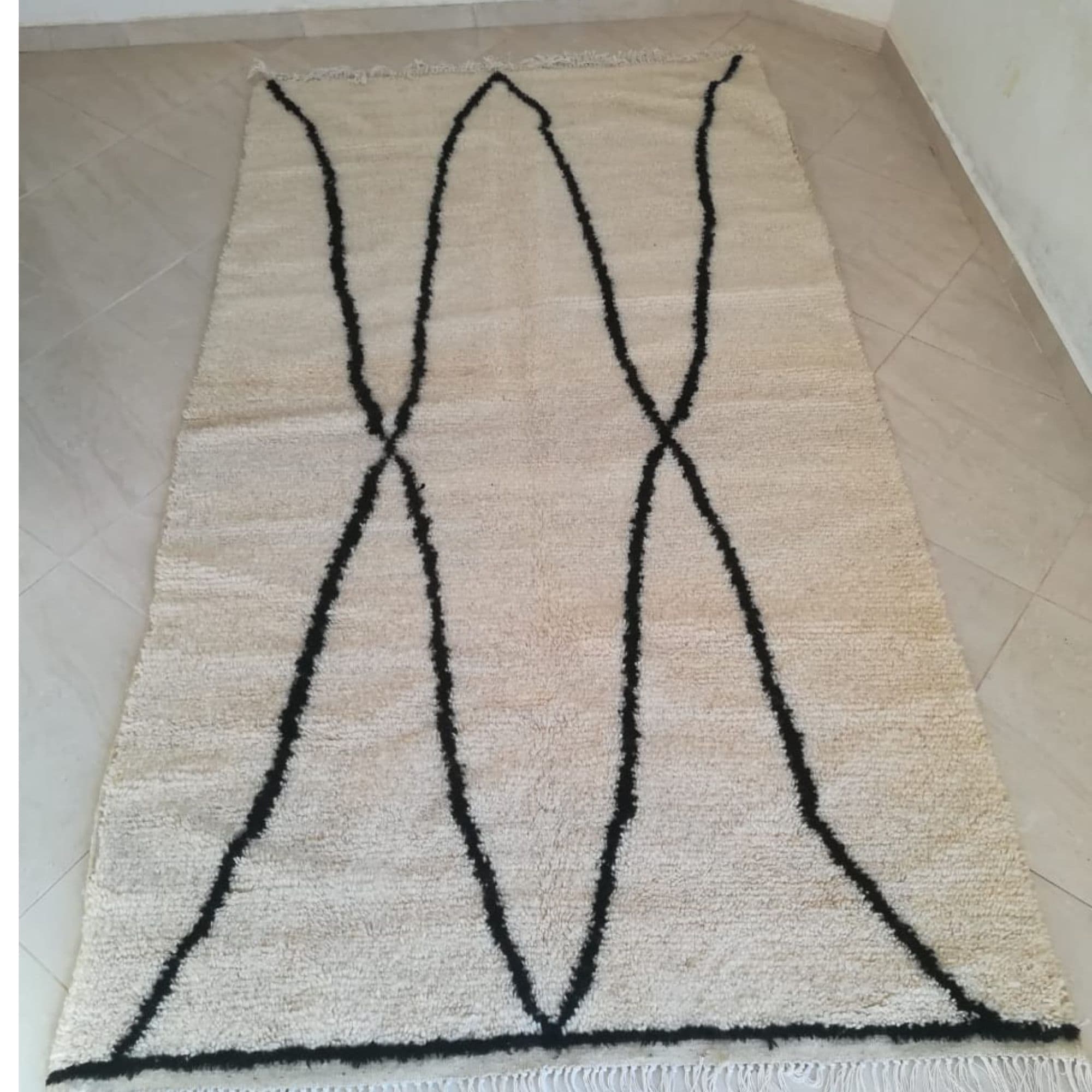 Modern Moroccan Area Rug - Flowing Black Linework - Detail view 1