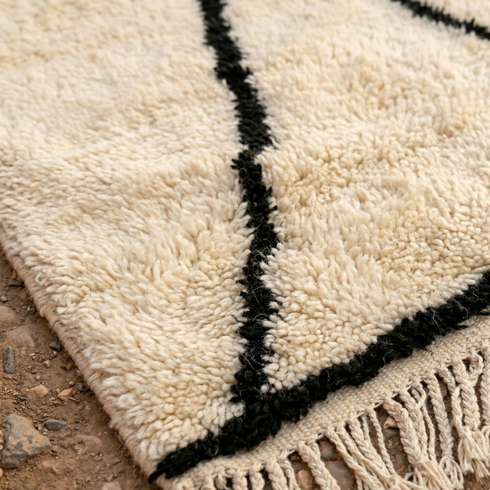 Modern Moroccan Area Rug - Flowing Black Linework - Detail view 3