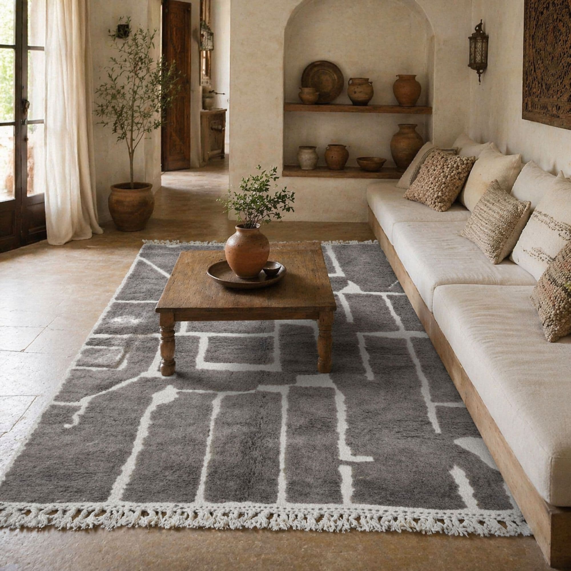 Gray Moroccan Mrirt Rug - Abstract Wool Blocks - Mrirt Moroccan rug by Nomadinas