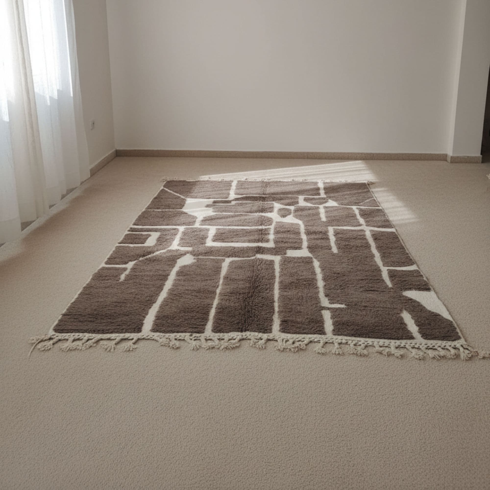 Gray Moroccan Mrirt Rug - Abstract Wool Blocks - Detail view 2