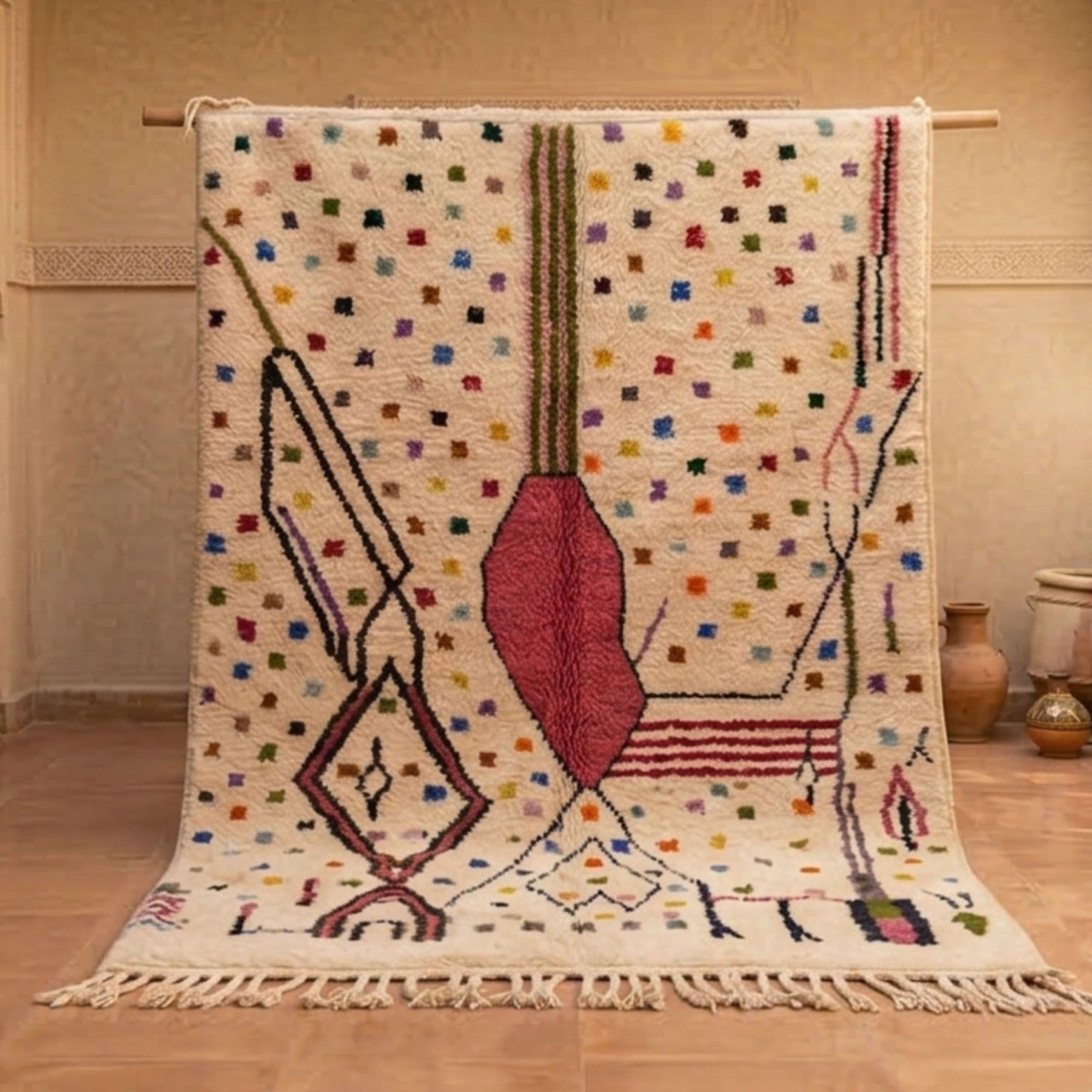 Azilal Wool Rug — Ivory Large — Hand-Knotted in Morocco - Detail view 2