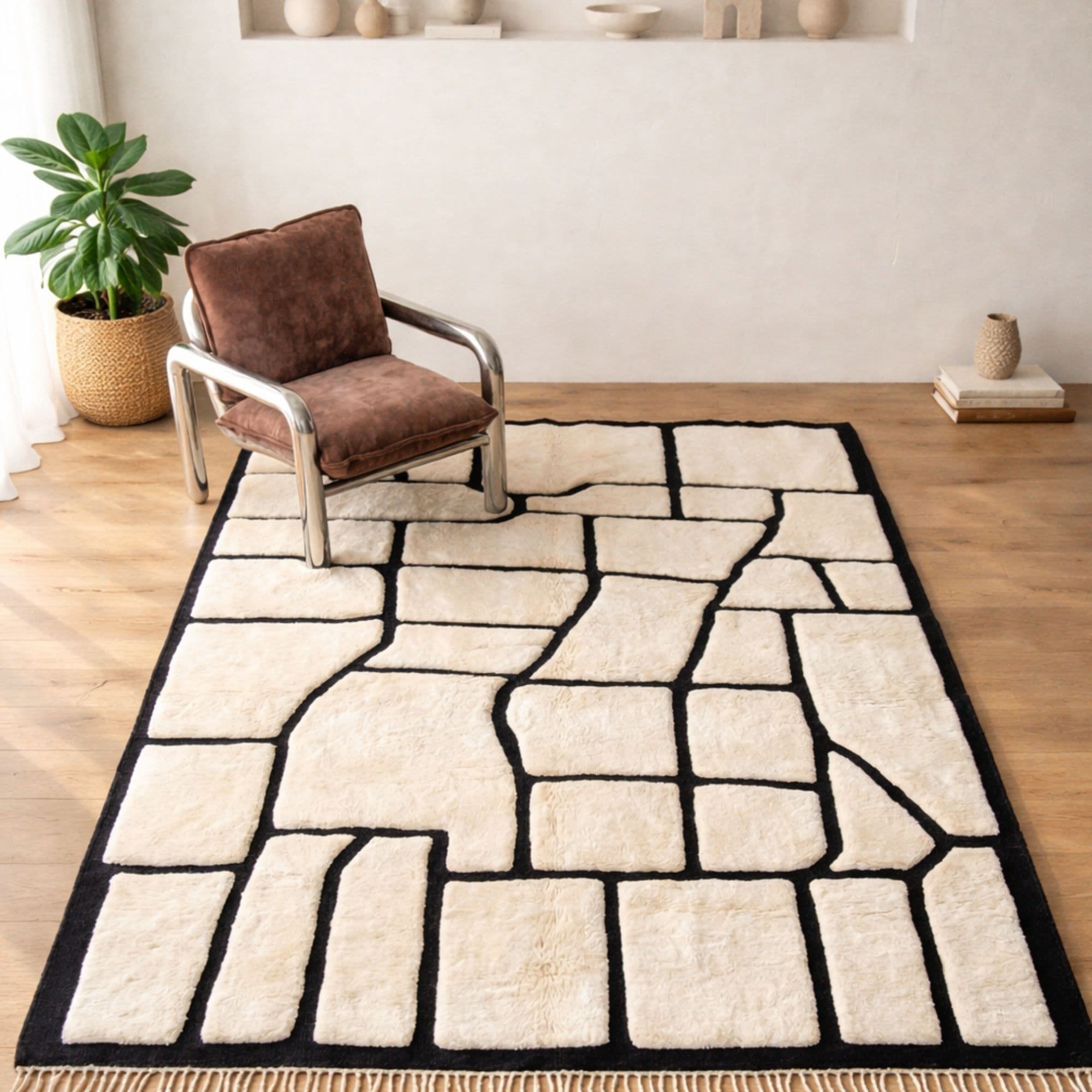 Hand-Knotted Ivory Mrirt Wool Rug — Medium for Studio - Detail view 3