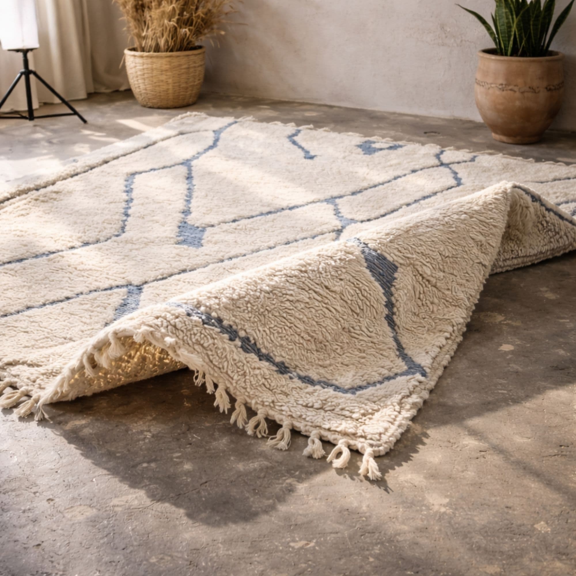 Hand-Knotted Ivory Azilal Wool Rug — Medium for Studio - Detail view 2