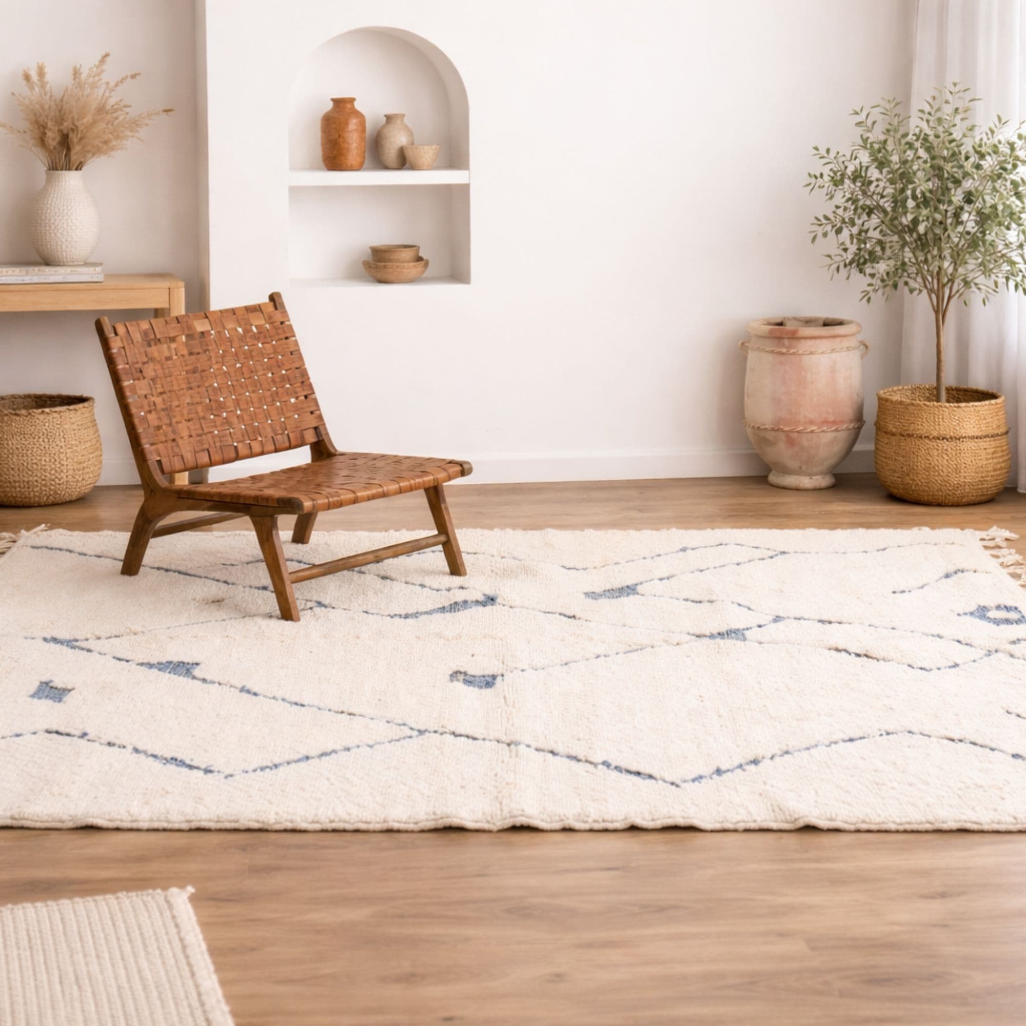 Hand-Knotted Ivory Azilal Wool Rug — Medium for Studio - Detail view 3