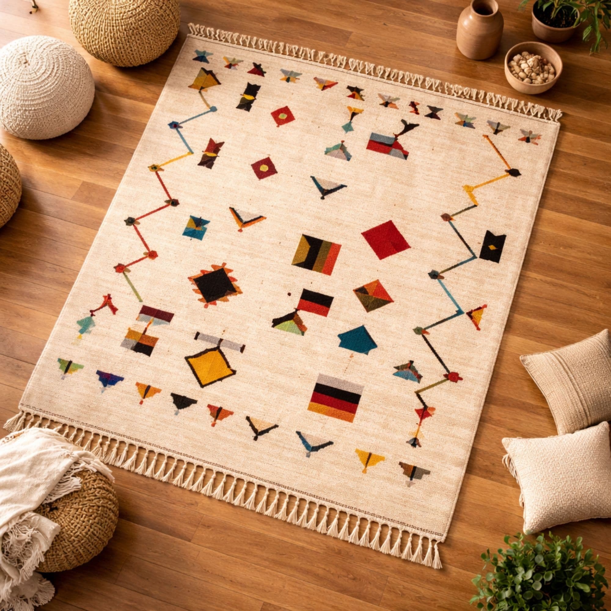 Azilal Wool Rug — Ivory Large — Hand-Knotted in Morocco - Detail view 2