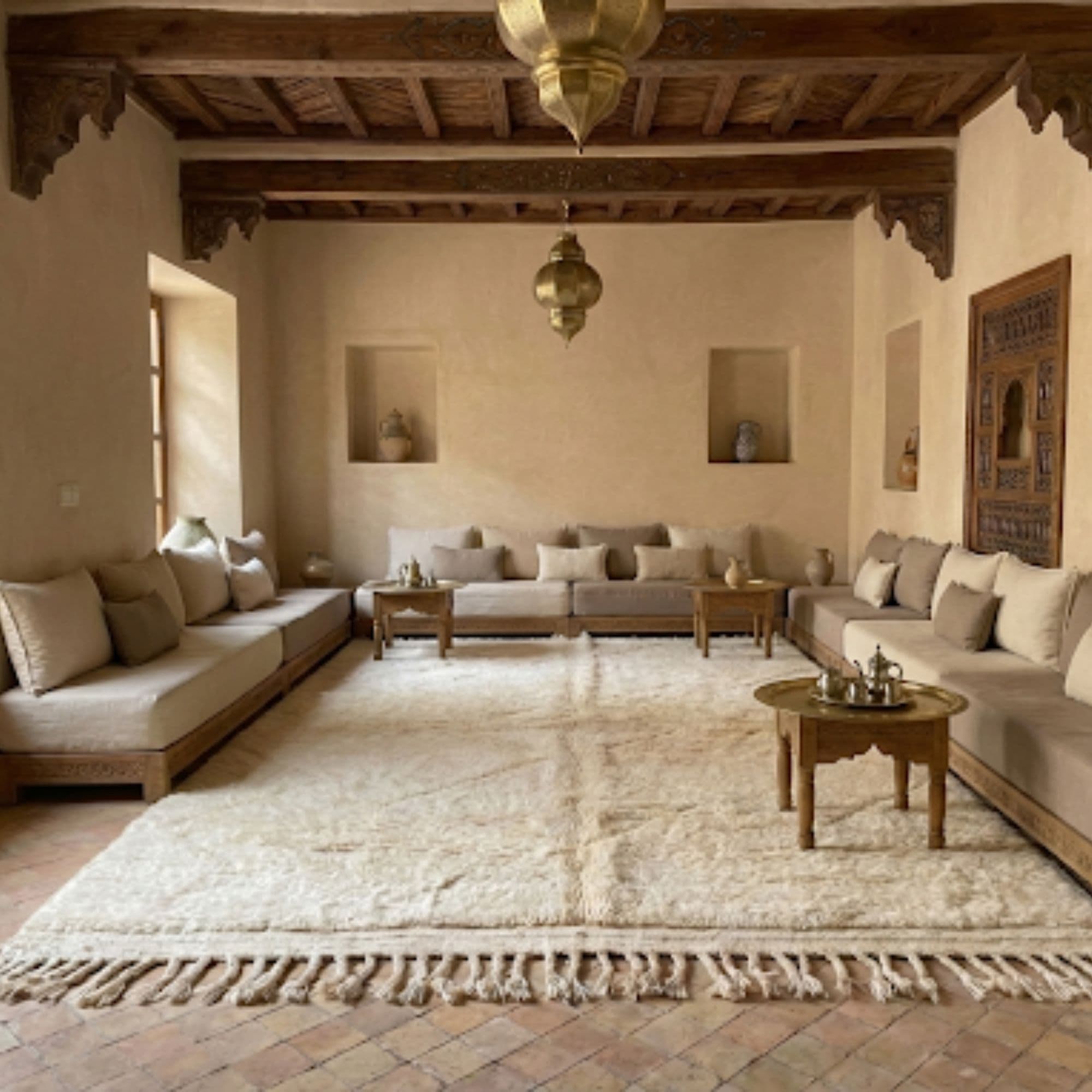 Moroccan Beni Ourain Rug — Large Ivory — Hand-Knotted Wool - Detail view 1