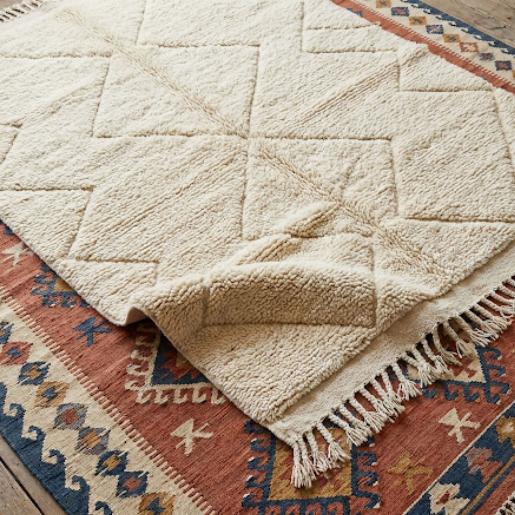 Hand-Knotted Ivory Beni Ourain Wool Rug — Medium - Detail view 2