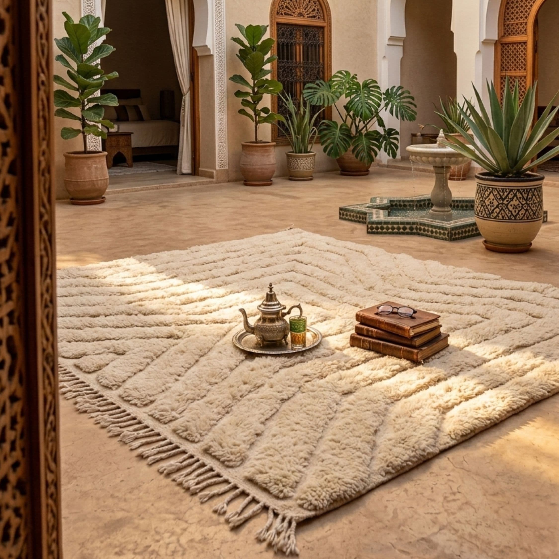 Mrirt Wool Rug — Ivory Large — Hand-Knotted in Morocco - Detail view 2